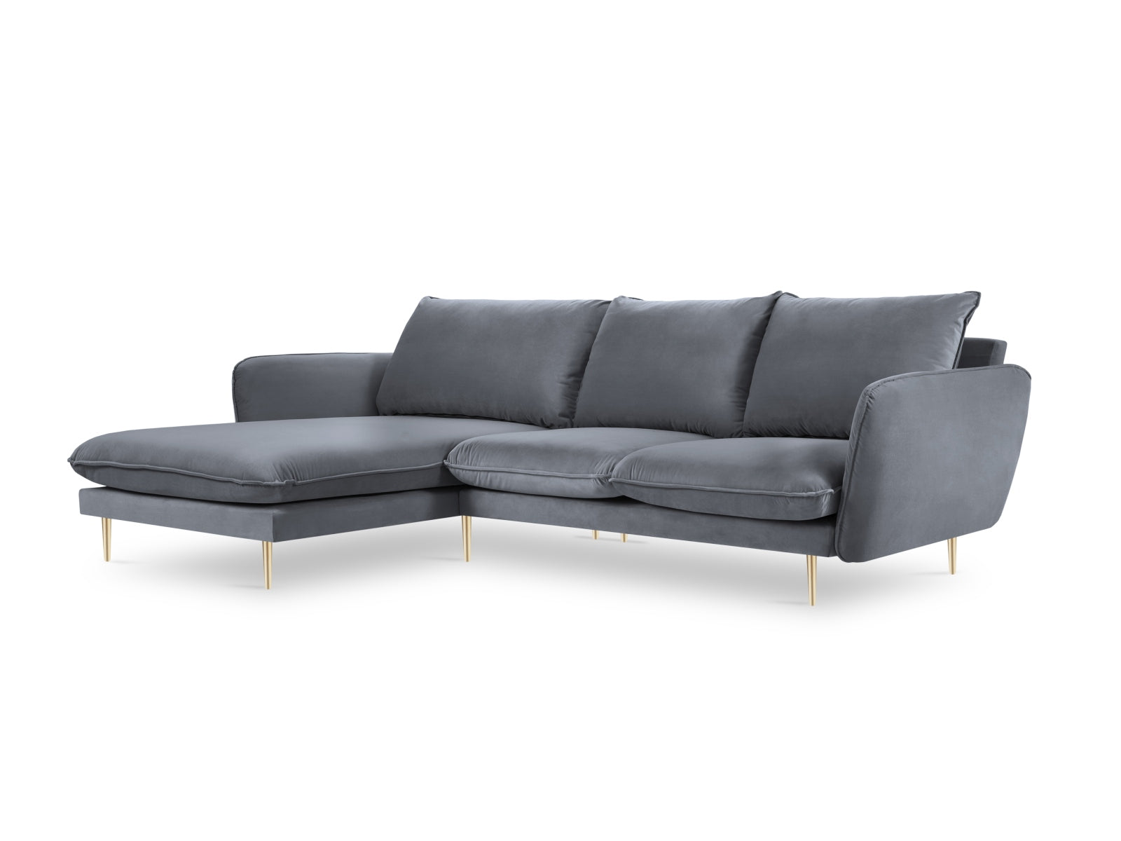 Vienna Velour Ecksofa links 5 Sitzer 170cm in Blue Grey/Gold präsentiert im Onlineshop von KAQTU Design AG. Ecksofa links ist von Cosmopolitan Design