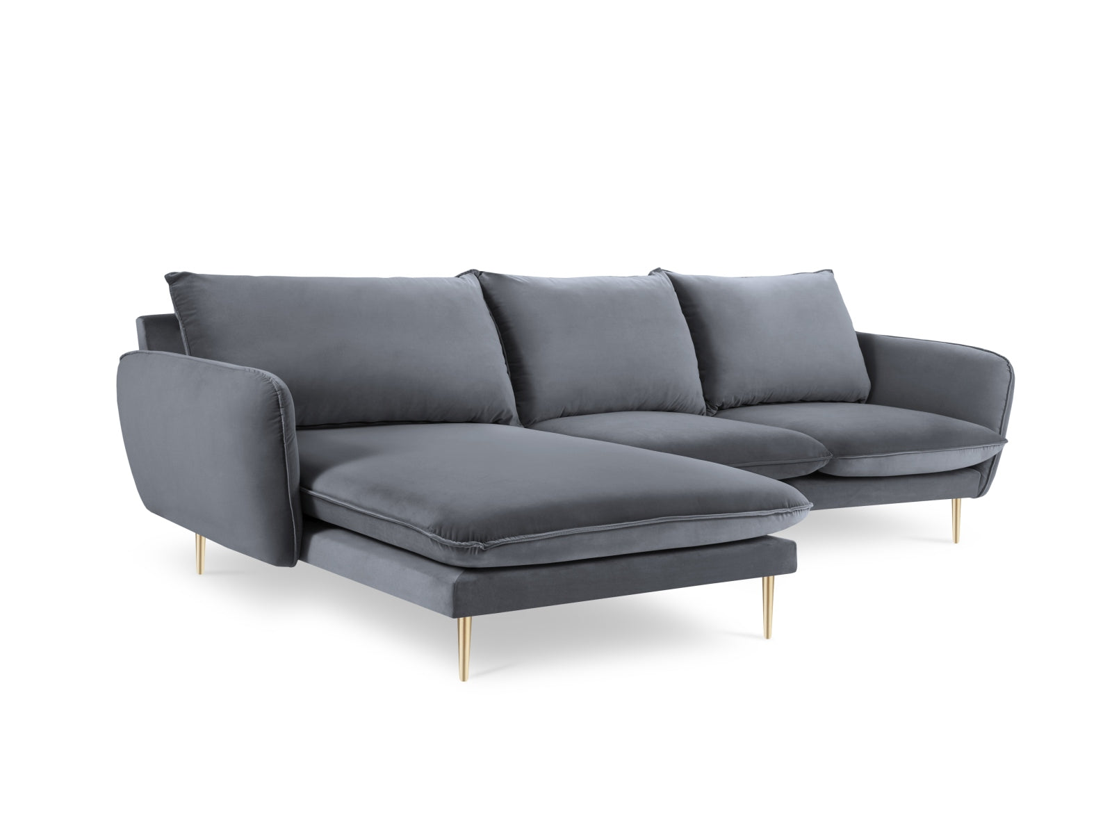 Erleben Sie das luxuriöse Vienna Velour Ecksofa links 5 Sitzer 170cm von Cosmopolitan Design – ideal für gesellige Abende und entspannte Stunden!