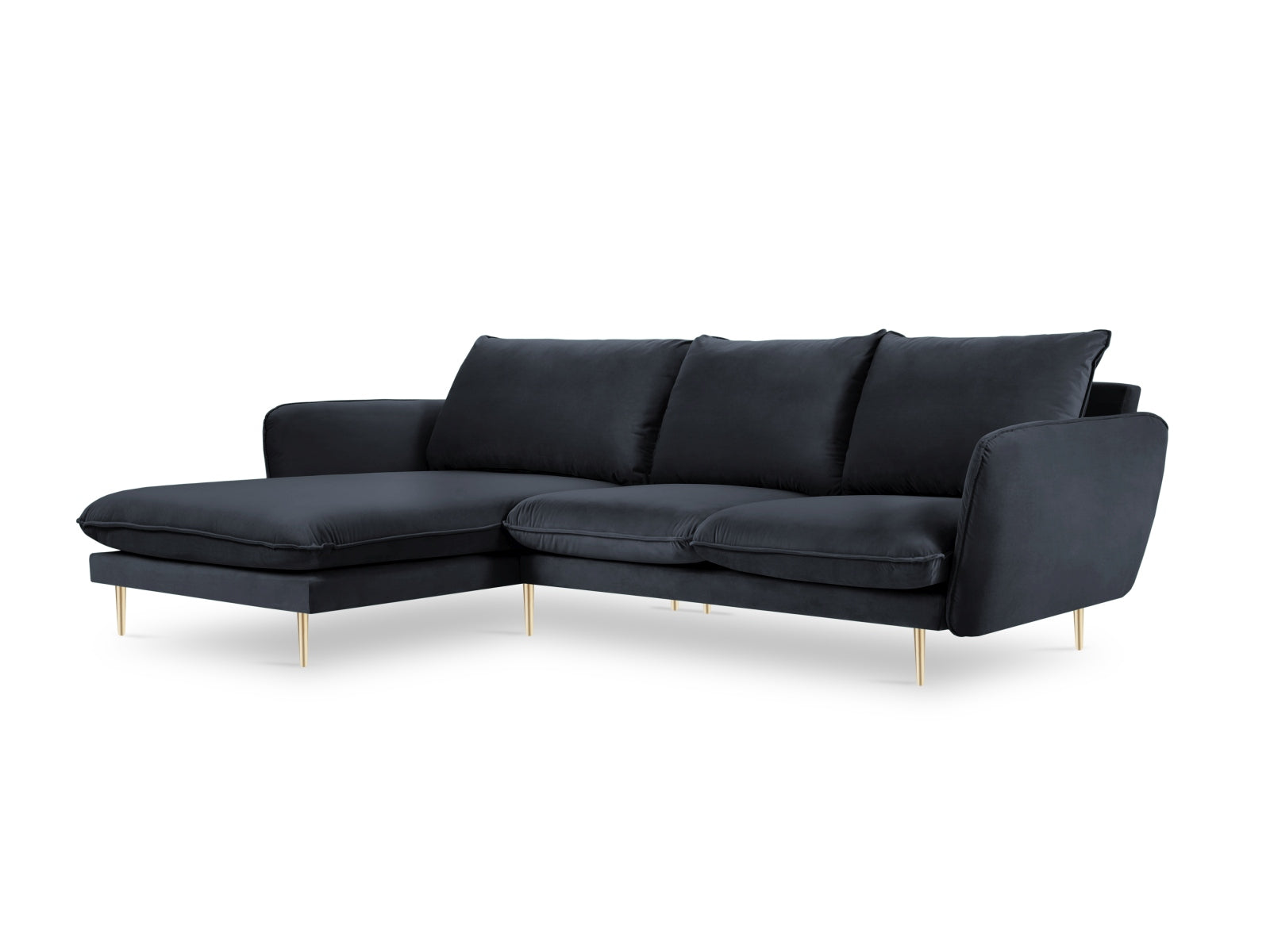 Vienna Velour Ecksofa links 5 Sitzer 170cm in Dark Blue/Gold präsentiert im Onlineshop von KAQTU Design AG. Ecksofa links ist von Cosmopolitan Design