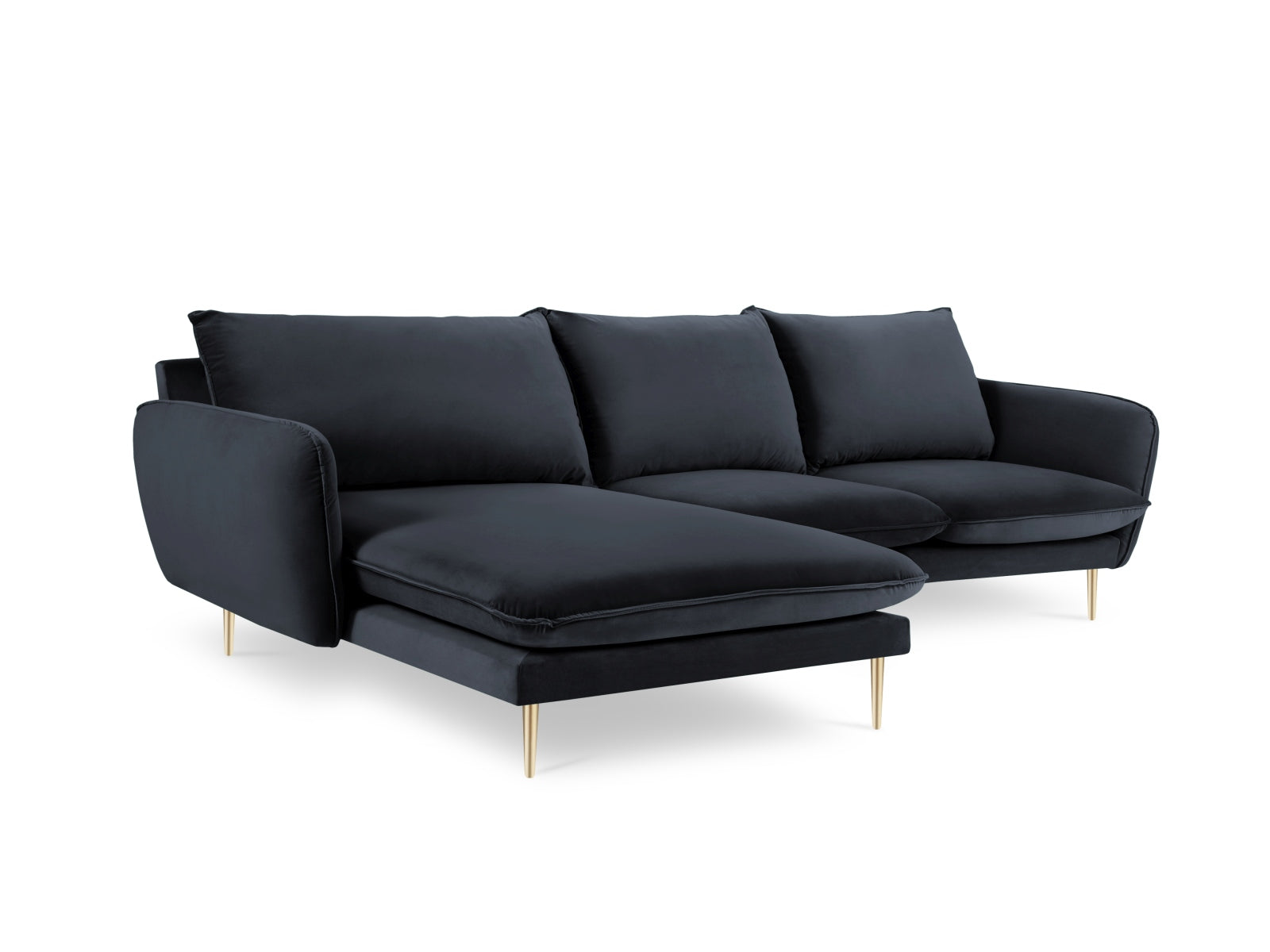 Vienna Velour Ecksofa links 5 Sitzer 170cm in Dark Blue/Gold präsentiert im Onlineshop von KAQTU Design AG. Ecksofa links ist von Cosmopolitan Design
