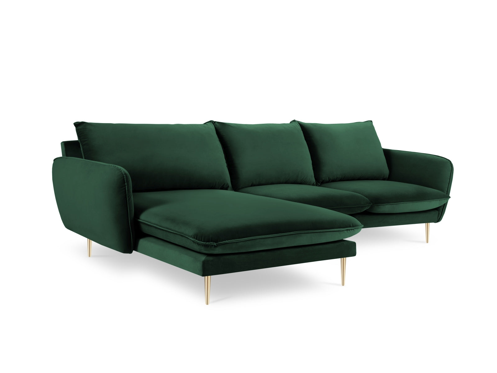 Erleben Sie das luxuriöse Vienna Velour Ecksofa links 5 Sitzer 170cm von Cosmopolitan Design – ideal für gesellige Abende und entspannte Stunden.