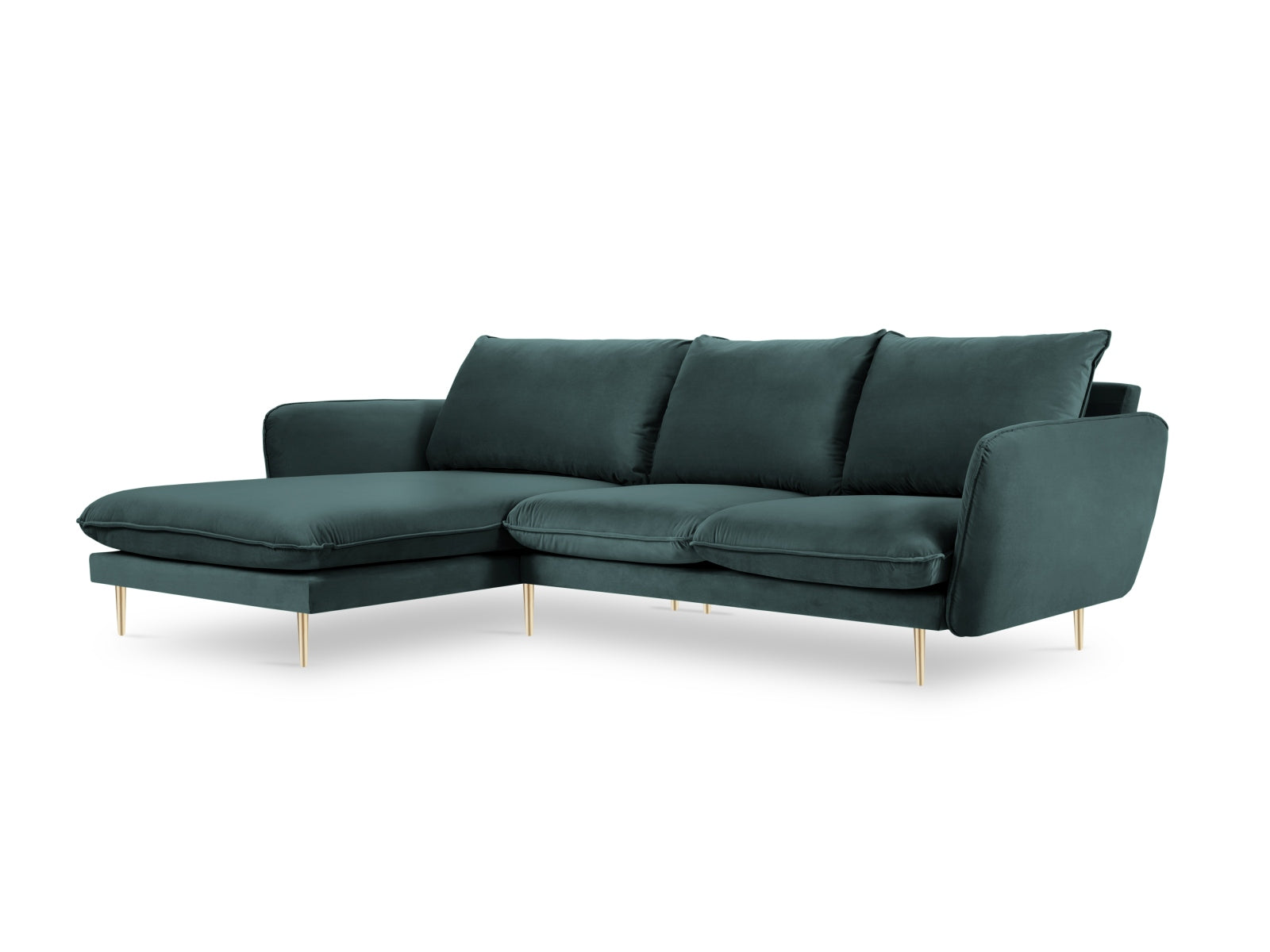Vienna Velour Ecksofa links 5 Sitzer 170cm in Petrol/Gold präsentiert im Onlineshop von KAQTU Design AG. Ecksofa links ist von Cosmopolitan Design