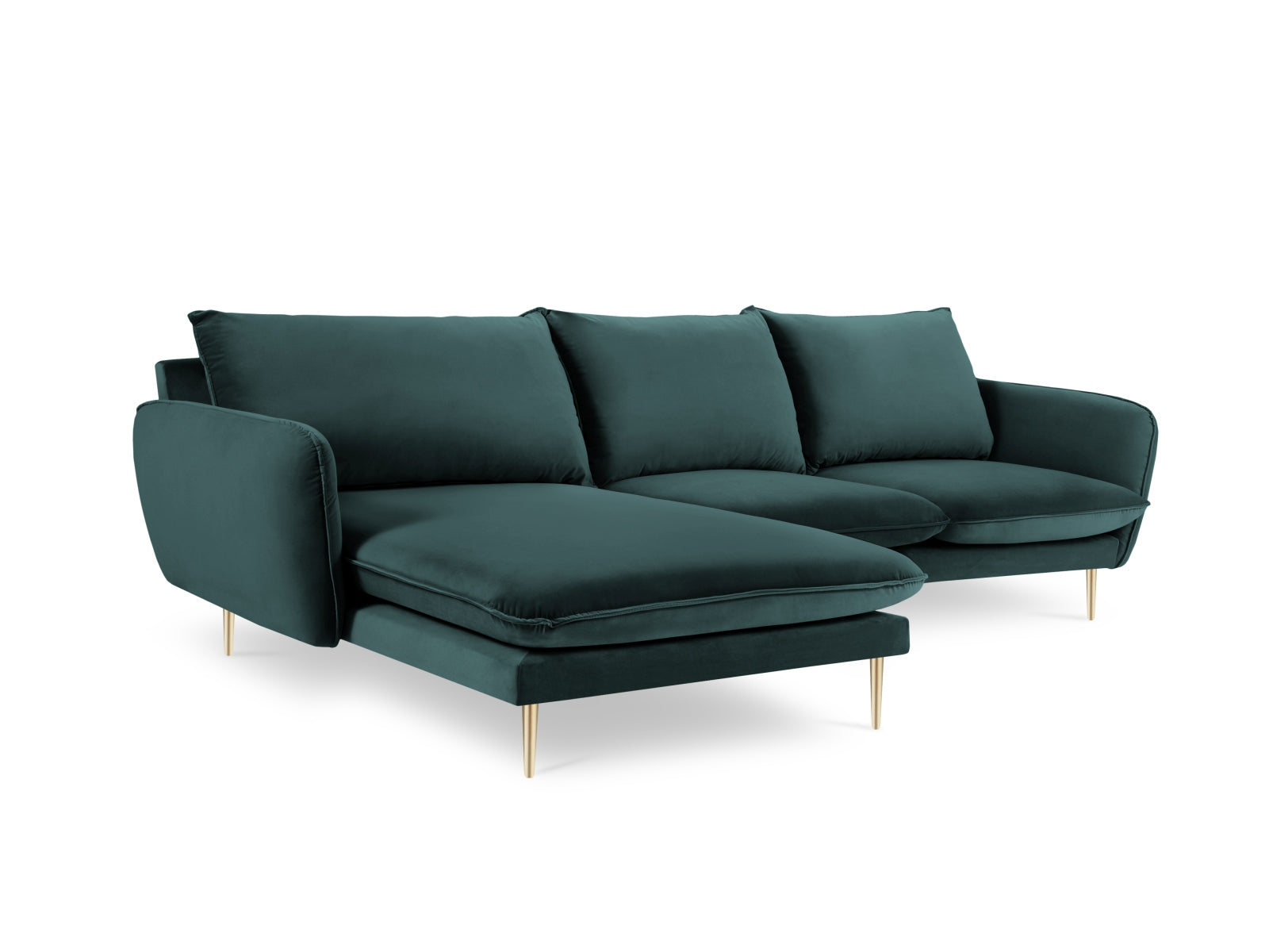 Erleben Sie das luxuriöse Vienna Velour Ecksofa links 5 Sitzer 170cm von Cosmopolitan Design – ideal für gesellige Abende und entspannte Stunden!