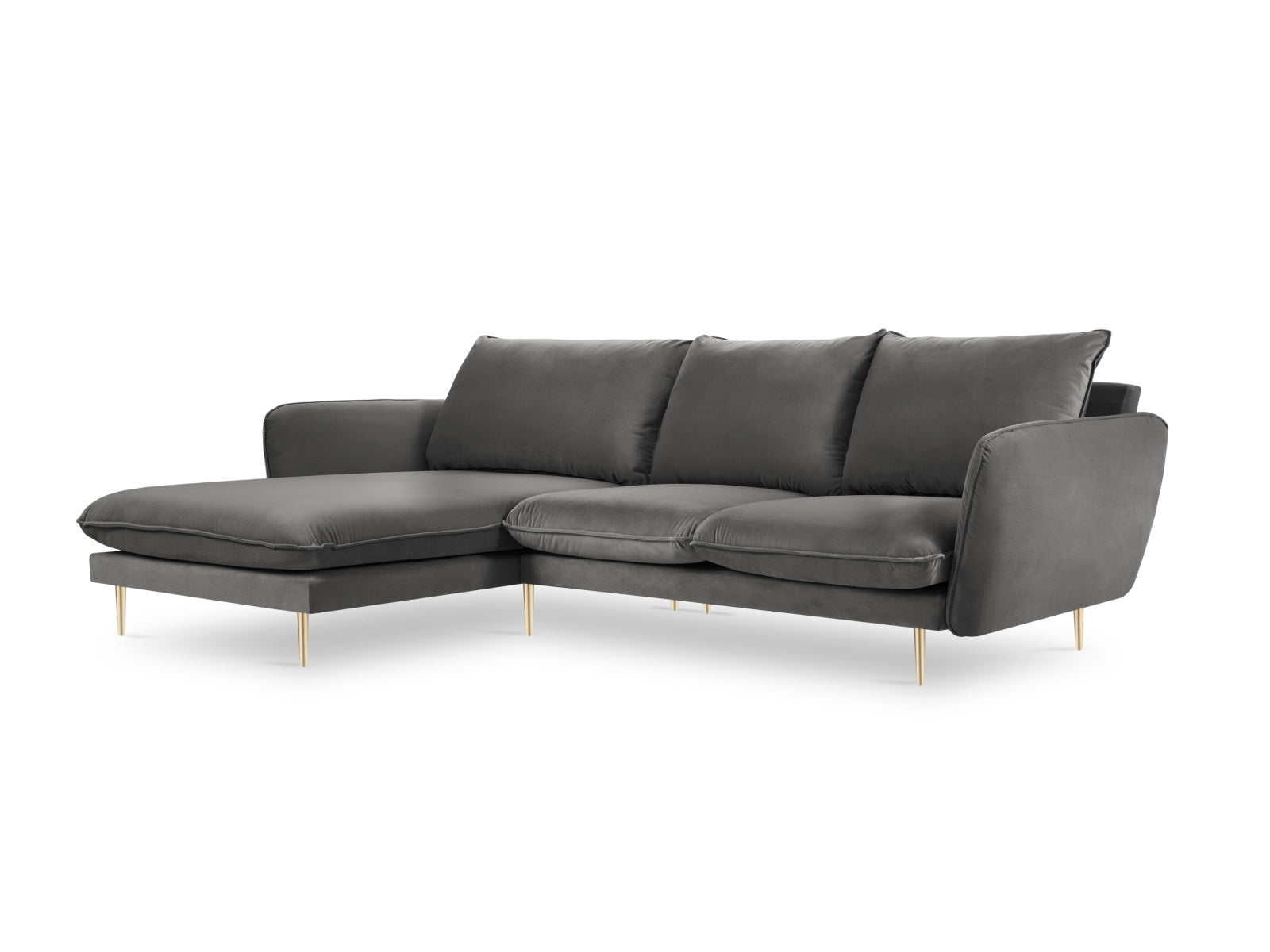 Vienna Velour Ecksofa links 5 Sitzer 170cm in Grey/Gold präsentiert im Onlineshop von KAQTU Design AG. Ecksofa links ist von Cosmopolitan Design
