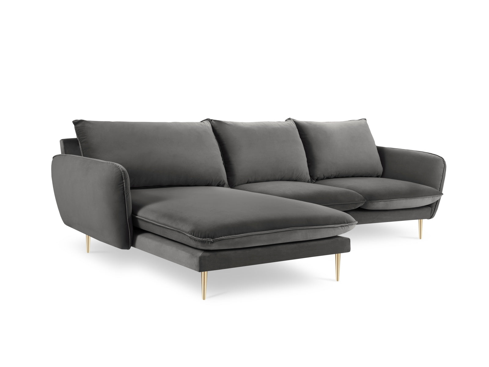Erleben Sie das luxuriöse Vienna Velour Ecksofa links 5 Sitzer 170cm von Cosmopolitan Design – der perfekte Ort für Entspannung und gesellige Abende.