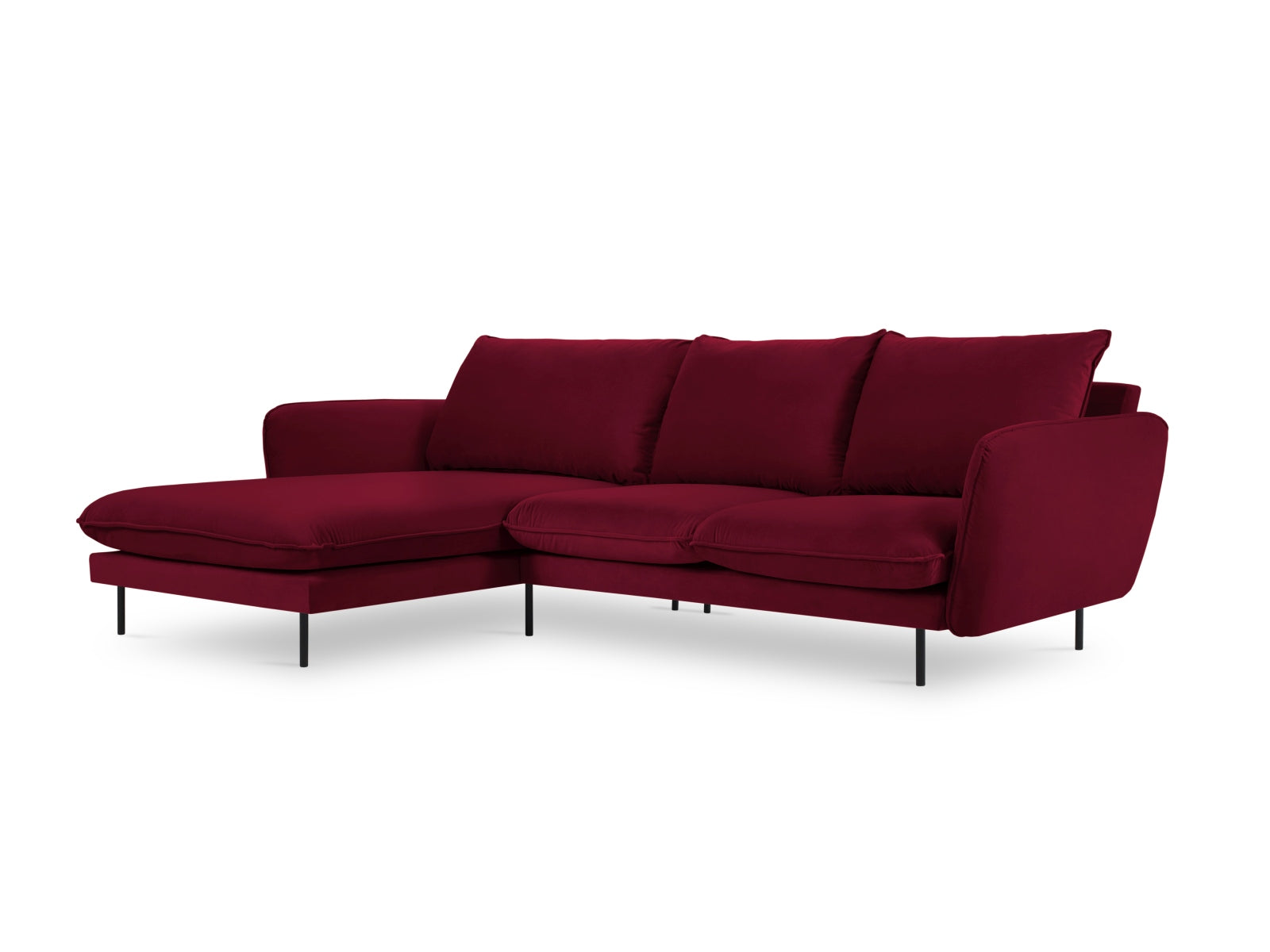 Vienna Velour Ecksofa links 5 Sitzer 170cm in Red/Schwarz präsentiert im Onlineshop von KAQTU Design AG. Ecksofa links ist von Cosmopolitan Design