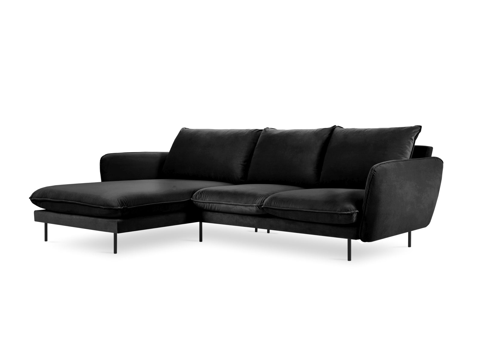 Vienna Velour Ecksofa links 5 Sitzer 170cm in Black/Schwarz präsentiert im Onlineshop von KAQTU Design AG. Ecksofa links ist von Cosmopolitan Design