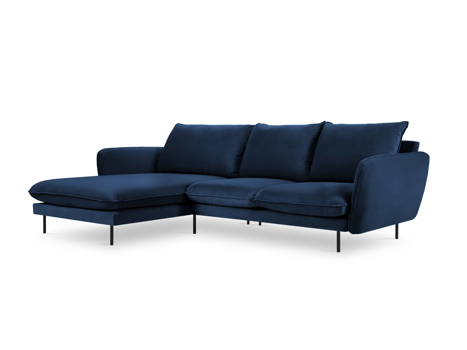 Vienna Velour Ecksofa links 5 Sitzer 170cm in Royal Blue/Schwarz präsentiert im Onlineshop von KAQTU Design AG. Ecksofa links ist von Cosmopolitan Design