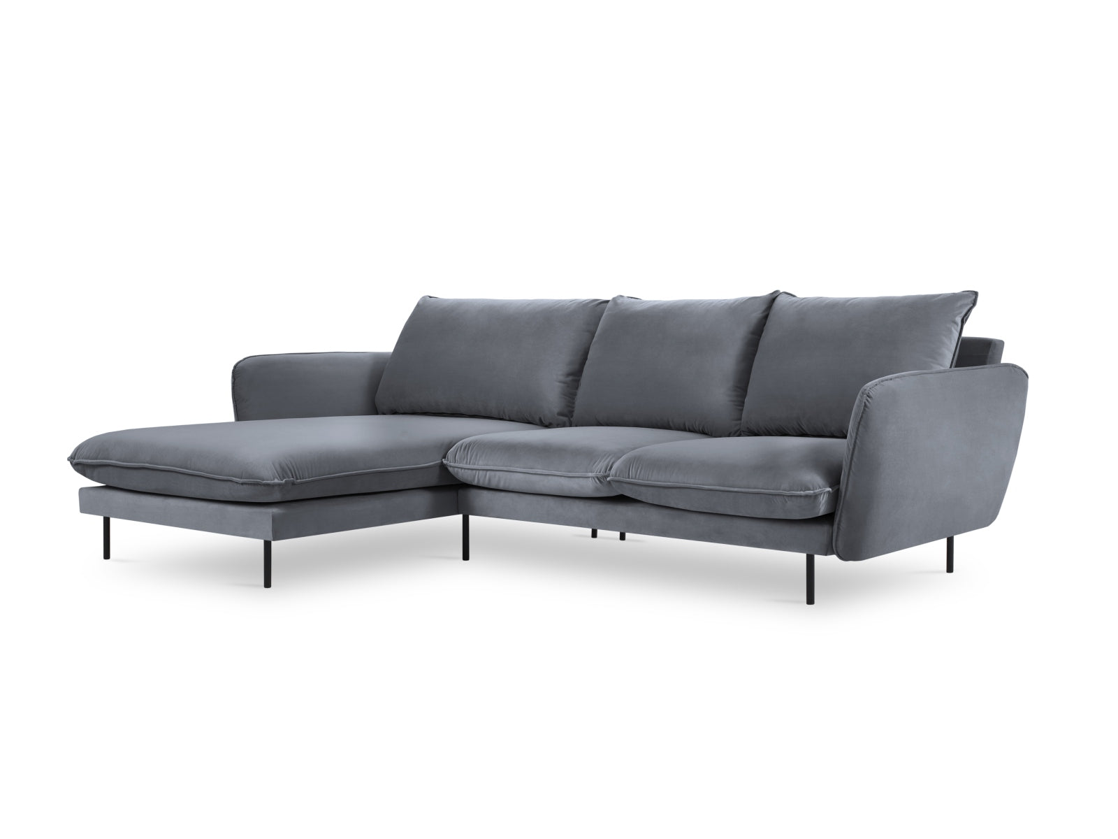 Vienna Velour Ecksofa links 5 Sitzer 170cm in Blue Grey/Schwarz präsentiert im Onlineshop von KAQTU Design AG. Ecksofa links ist von Cosmopolitan Design