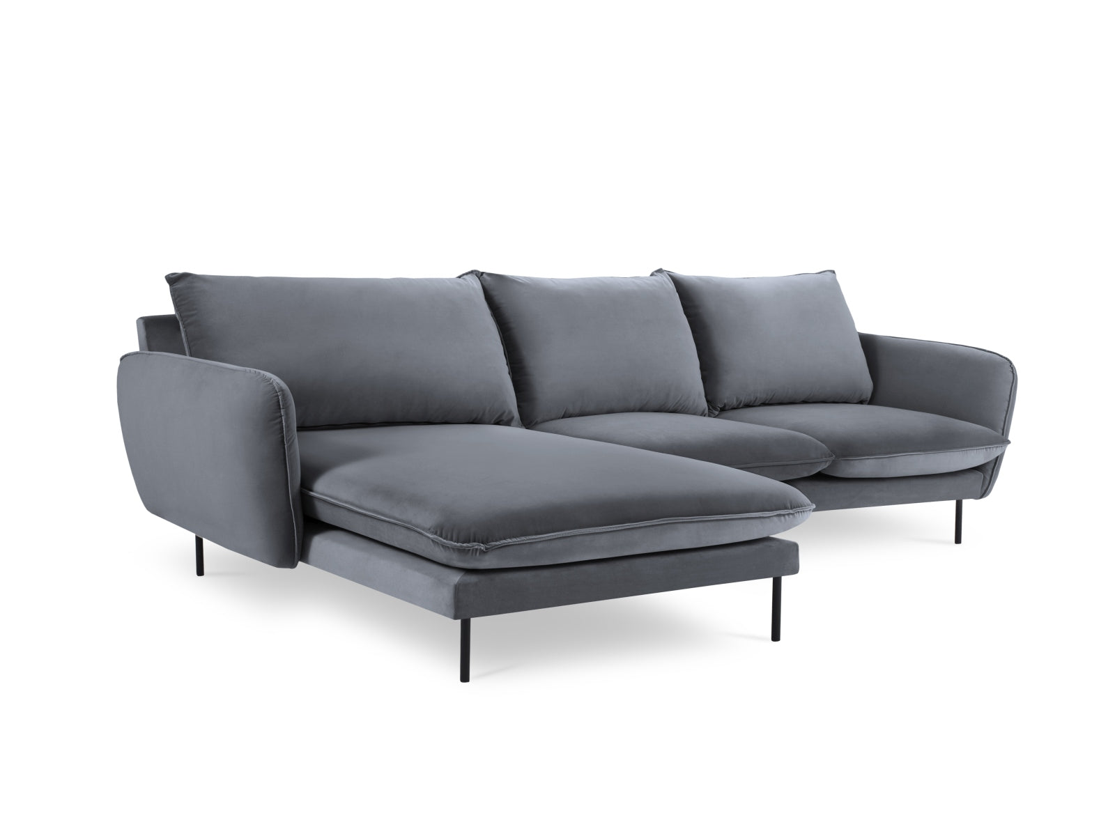 Erleben Sie das luxuriöse Vienna Velour Ecksofa links 5 Sitzer 170cm von Cosmopolitan Design – ideal für gesellige Abende und entspannte Stunden!