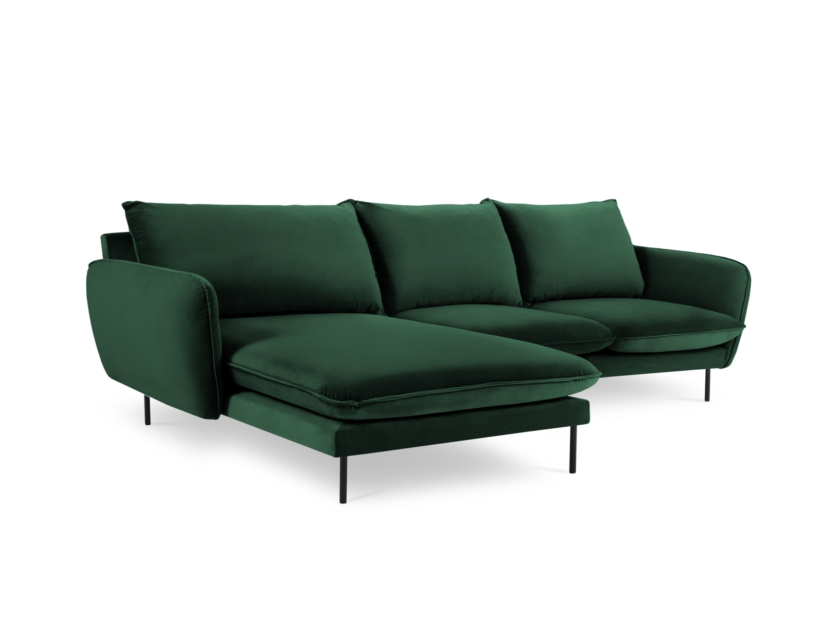 Erleben Sie das luxuriöse Vienna Velour Ecksofa links 5 Sitzer 170cm von Cosmopolitan Design – der perfekte Ort für Entspannung und gesellige Abende.
