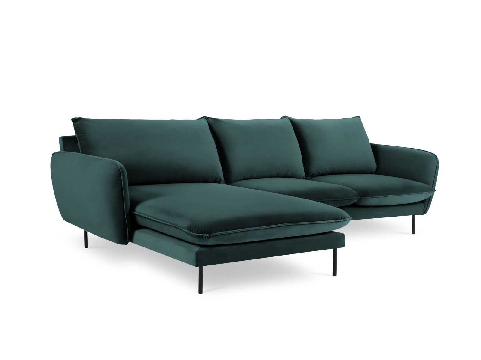 Erleben Sie das luxuriöse Vienna Velour Ecksofa links 5 Sitzer 170cm von Cosmopolitan Design – ideal für gesellige Abende und entspannte Stunden!