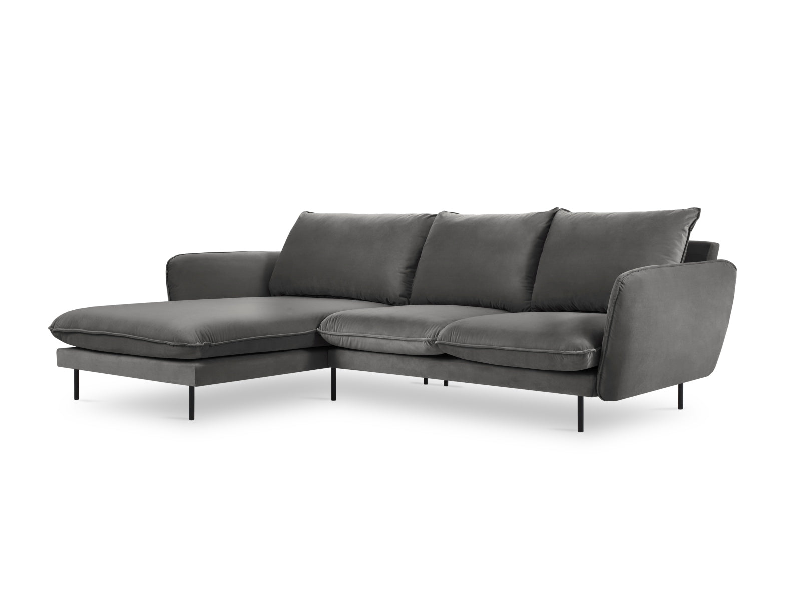 Vienna Velour Ecksofa links 5 Sitzer 170cm in Grey/Schwarz präsentiert im Onlineshop von KAQTU Design AG. Ecksofa links ist von Cosmopolitan Design