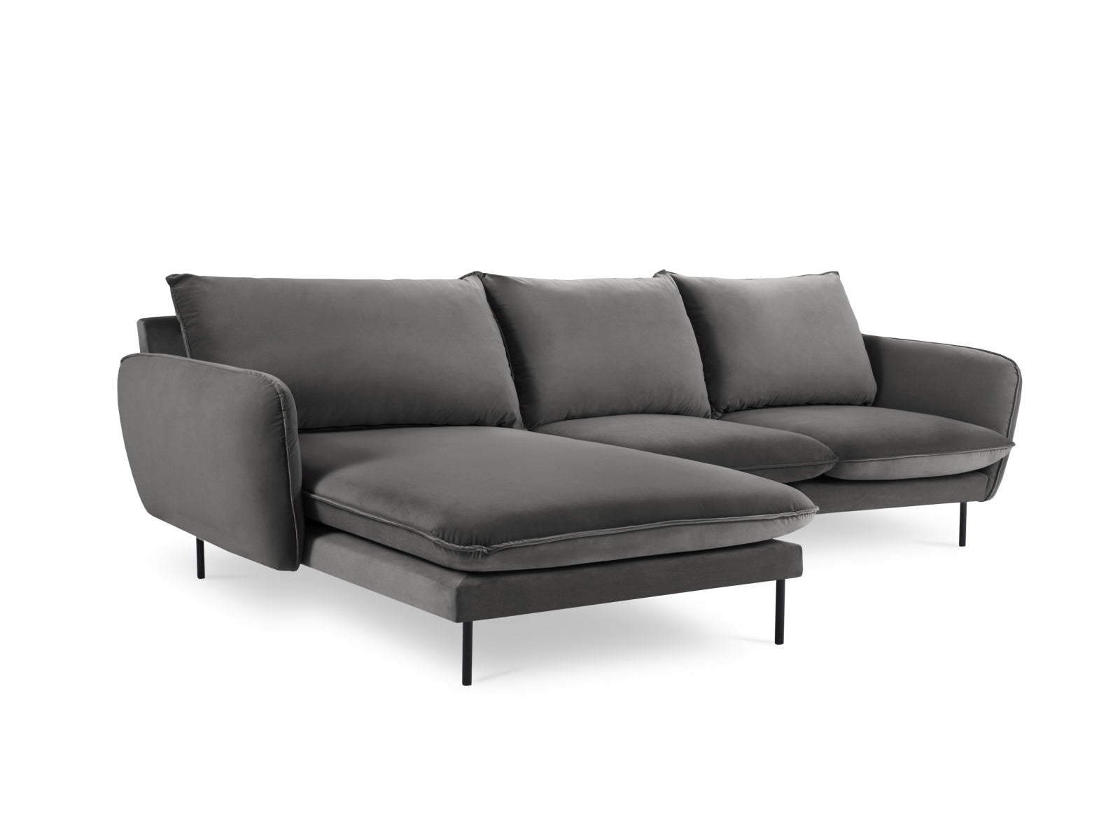 Erleben Sie das luxuriöse Vienna Velour Ecksofa links 5 Sitzer 170cm von Cosmopolitan Design – ideal für gesellige Abende und entspannte Stunden!