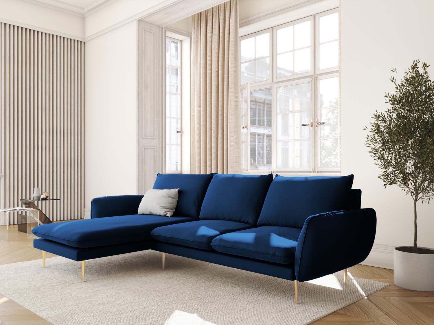 Entdecken Sie das elegante Vienna Velour Ecksofa links 5 Sitzer 170cm von Cosmopolitan Design – stilvoll, komfortabel und perfekt für Ihr Wohnzimmer!