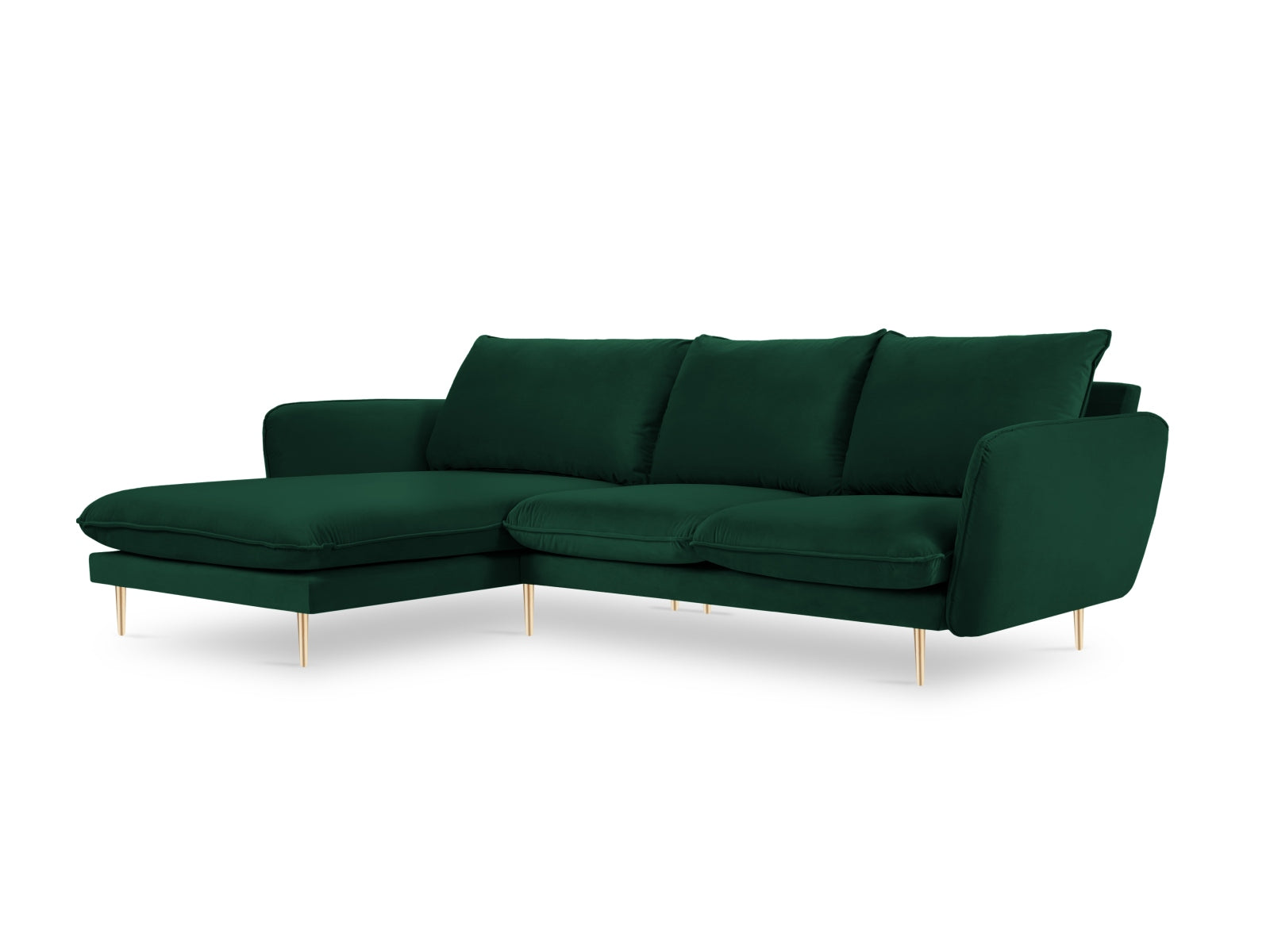 Vienna Velour Ecksofa links 5 Sitzer 170cm in Bottle Green/Gold präsentiert im Onlineshop von KAQTU Design AG. Ecksofa links ist von Cosmopolitan Design
