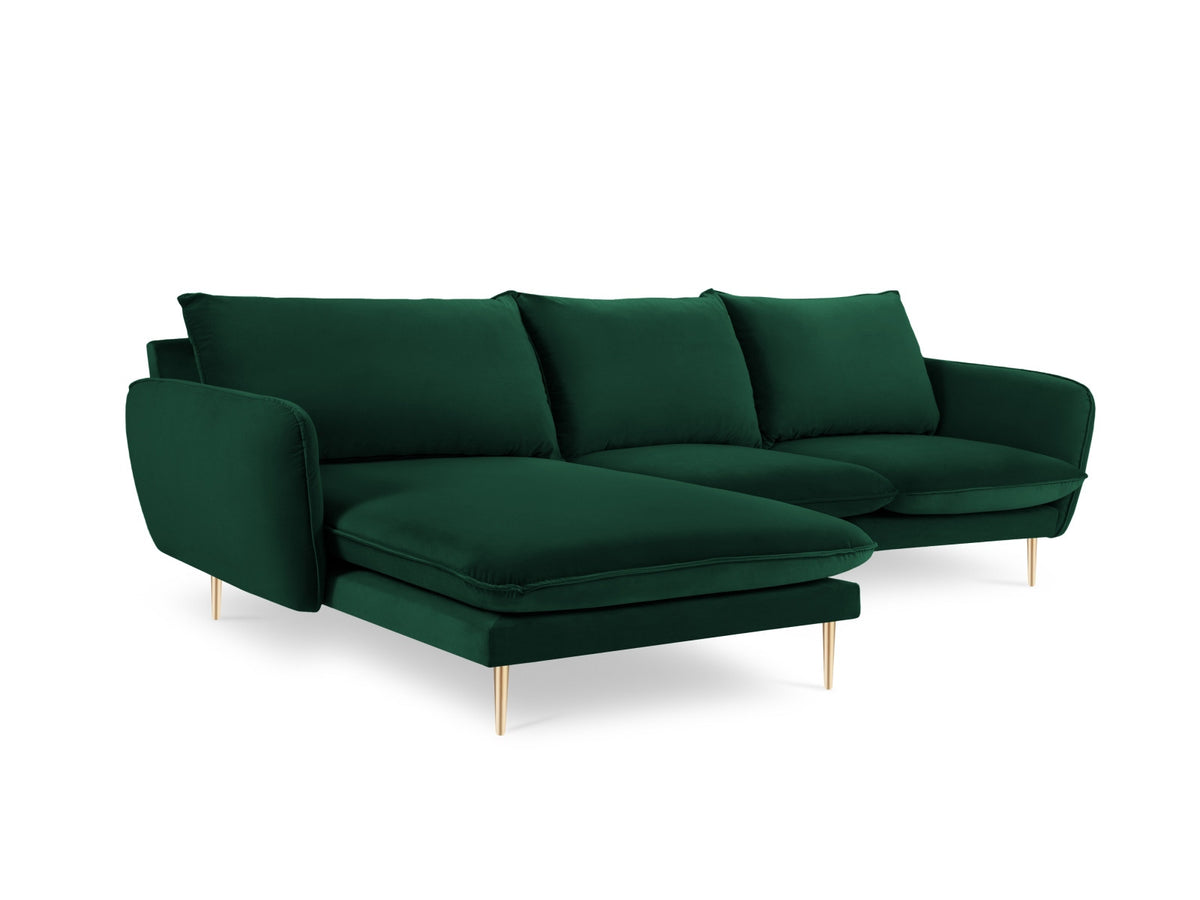 Vienna Velour Ecksofa links 5 Sitzer 170cm in Bottle Green/Gold-Bluvel präsentiert im Onlineshop von KAQTU Design AG. Ecksofa links ist von Cosmopolitan Design