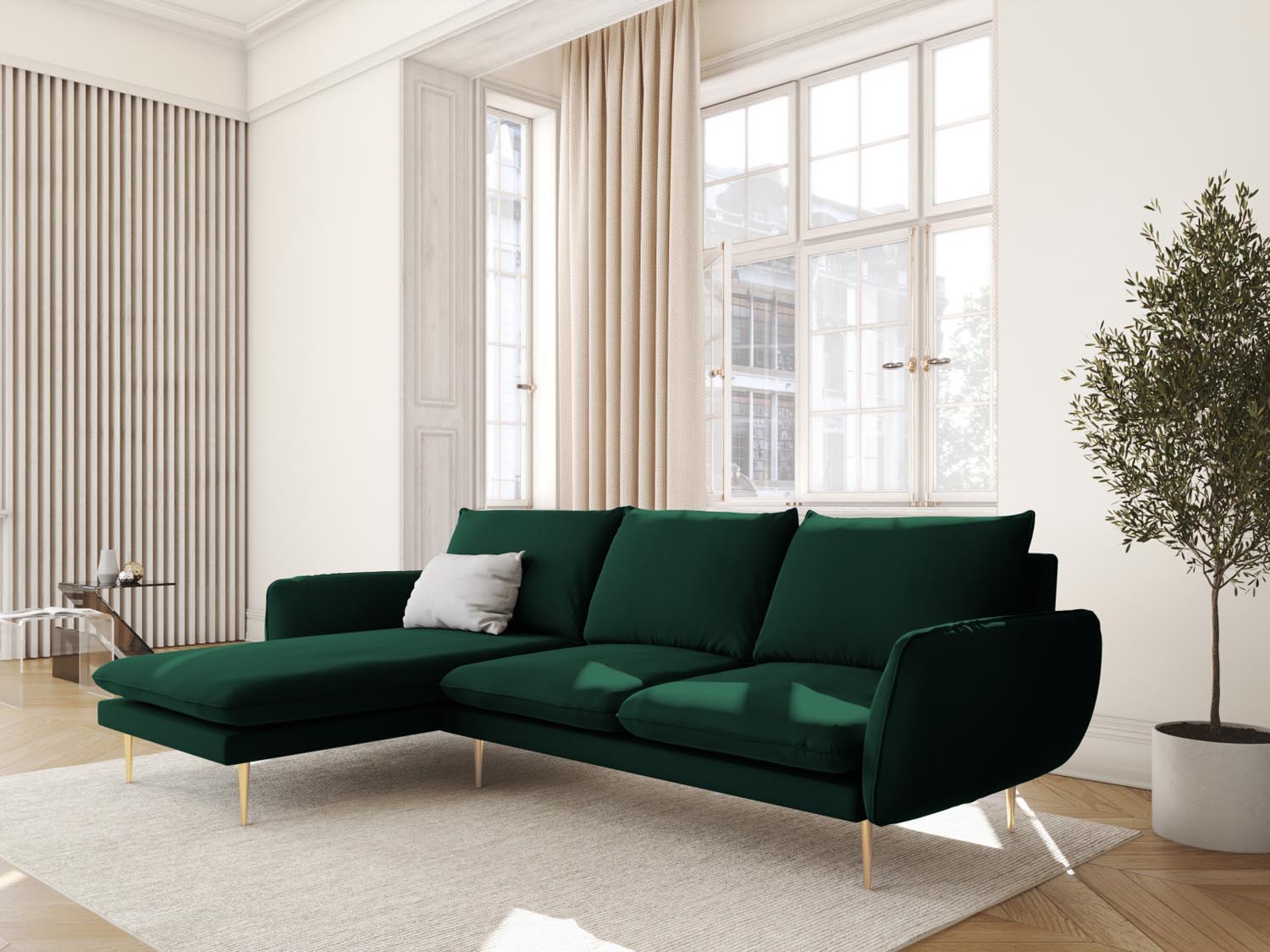 Entdecken Sie das elegante Vienna Velour Ecksofa links 5 Sitzer 170cm von Cosmopolitan Design – stilvoll, komfortabel und perfekt für Ihr Wohnzimmer.