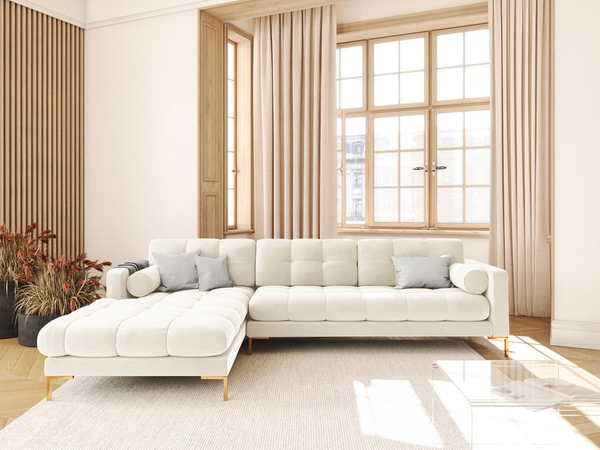 Ecksofa links Bali mit Stoffbezug, Récamiere und Metallbeinen, Cosmopolitan Design