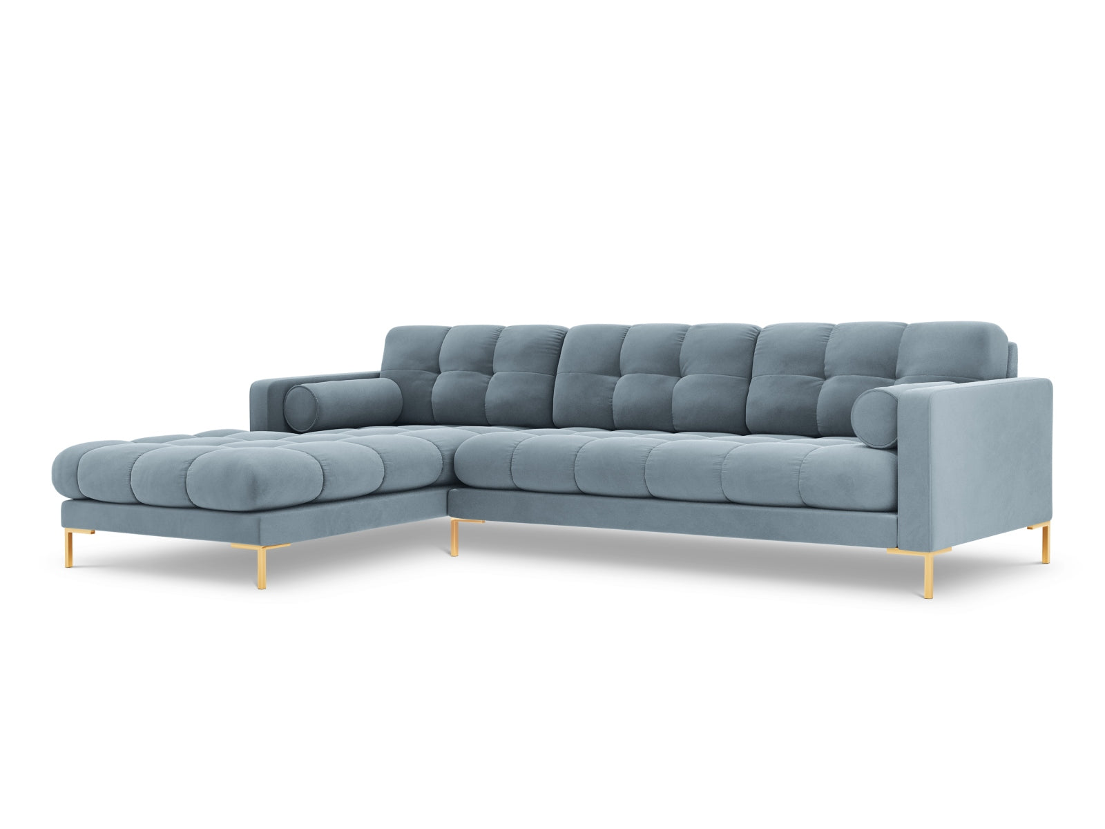 5-Sitzer Ecksofa links Bali in Light Blue-Bluvel präsentiert im Onlineshop von KAQTU Design AG. Ecksofa links ist von Cosmopolitan Design