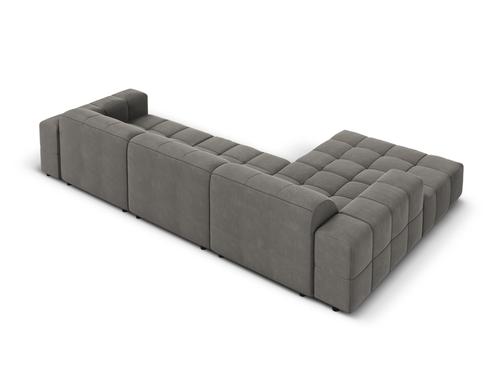 Elegantes Chicago Velour Ecksofa, linksseitig, 4-Sitzer in sanftem Grau, ideal für stilvolle Wohnräume und entspannte Abende.
