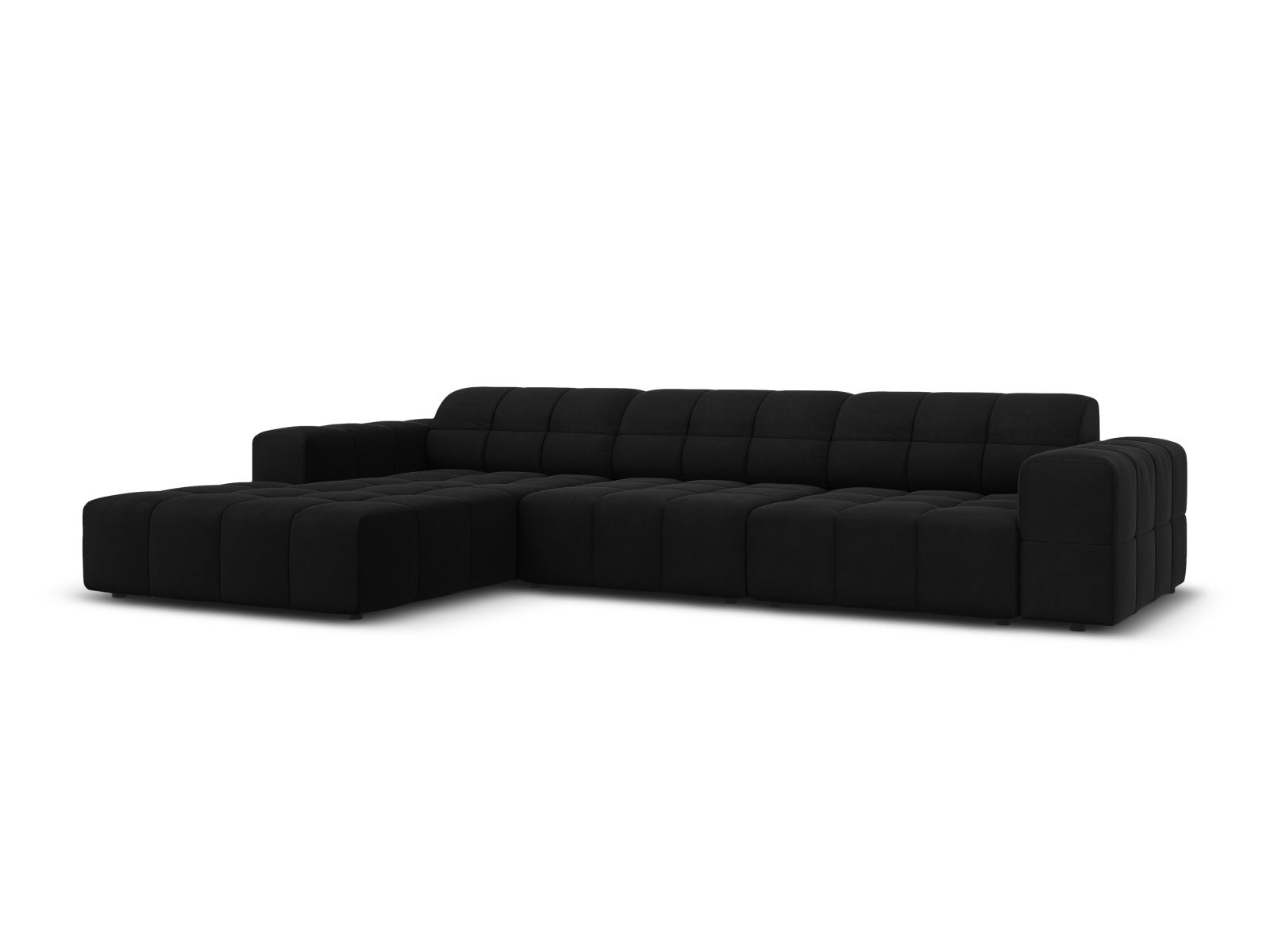 Elegantes Chicago Velour Ecksofa links, 4-Sitzer, 166 cm, in stilvollem Black-Bluvel, ideal für moderne Wohnräume.