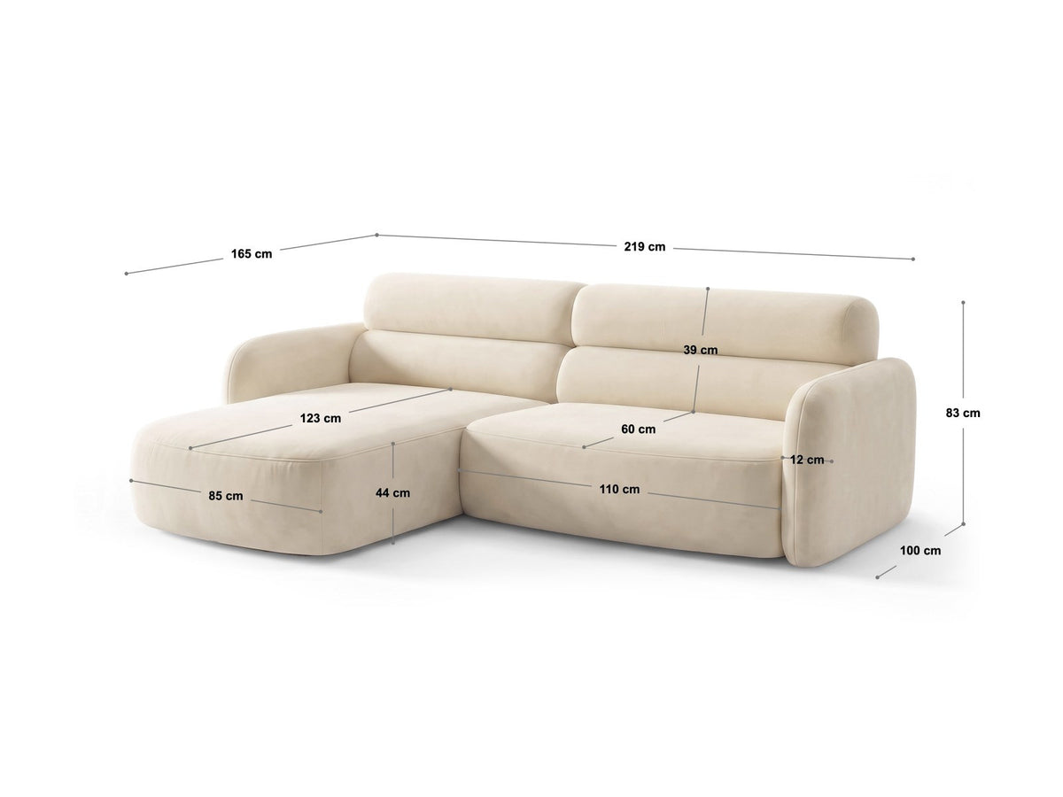 Ecksofa links Malmo von Cosmopolitan Design mit Bluvel-Bezug und flachen schwarzen Beinen
