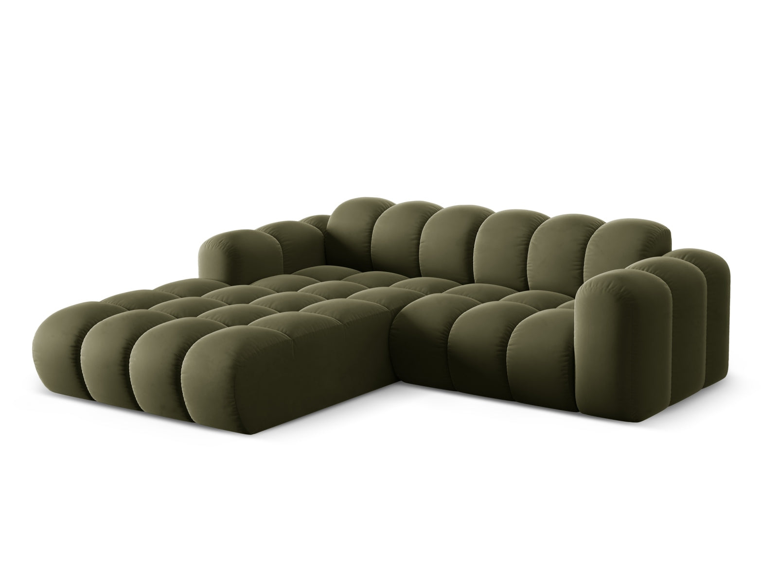 Elegantes 3-Sitzer Ecksofa Treno in stilvollem Green-Bluvel, ideal für moderne Wohnräume, erhältlich bei KAQTU Design AG.