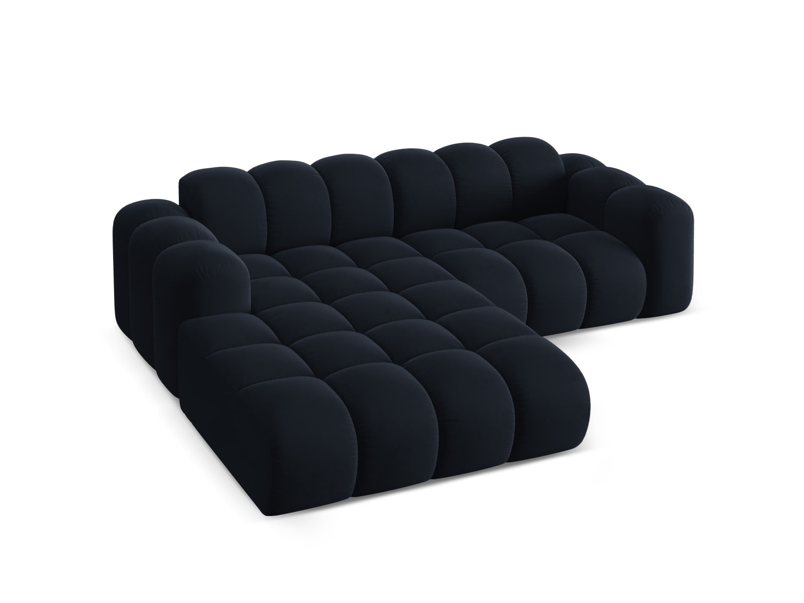 Elegantes 3-Sitzer Ecksofa Treno in edlem Blau, ideal für stilvolle Wohnräume und entspannte Stunden, erhältlich bei Cosmopolitan Design.