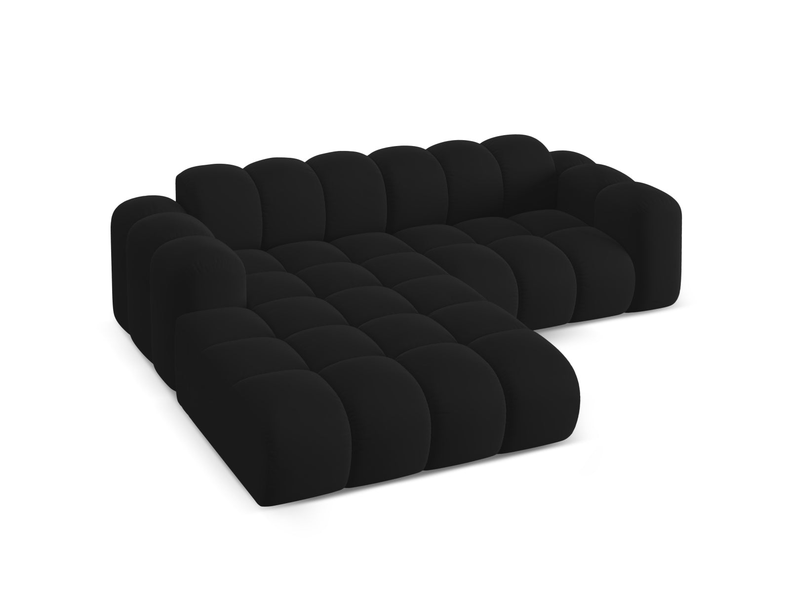 Elegantes 3-Sitzer Ecksofa Treno in luxuriösem Black-Bluvel, ideal für moderne Wohnräume, erhältlich bei Cosmopolitan Design.
