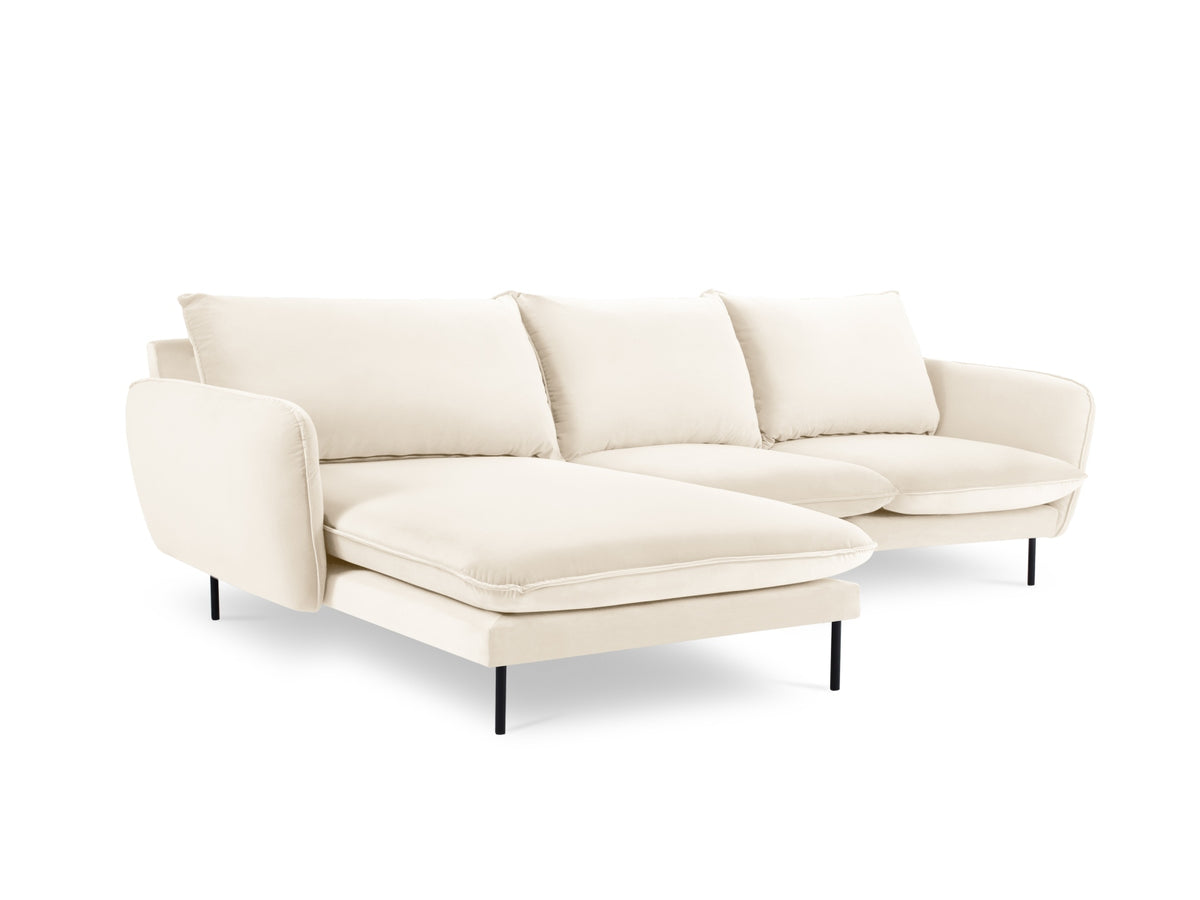Vienna Velour Ecksofa links 5 Sitzer 170cm in Light Beige/Schwarz-Bluvel präsentiert im Onlineshop von KAQTU Design AG. Ecksofa links ist von Cosmopolitan Design