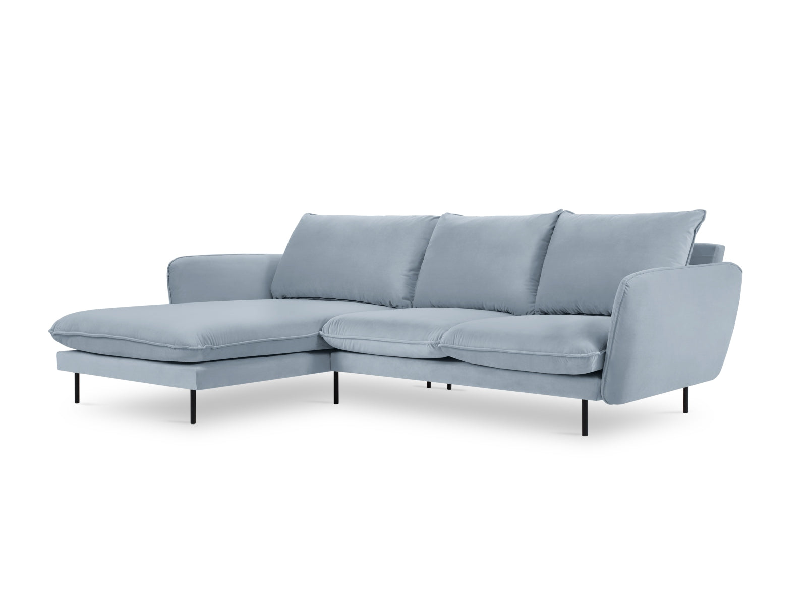 Vienna Velour Ecksofa links 5 Sitzer 170cm in Light Blue/Schwarz präsentiert im Onlineshop von KAQTU Design AG. Ecksofa links ist von Cosmopolitan Design