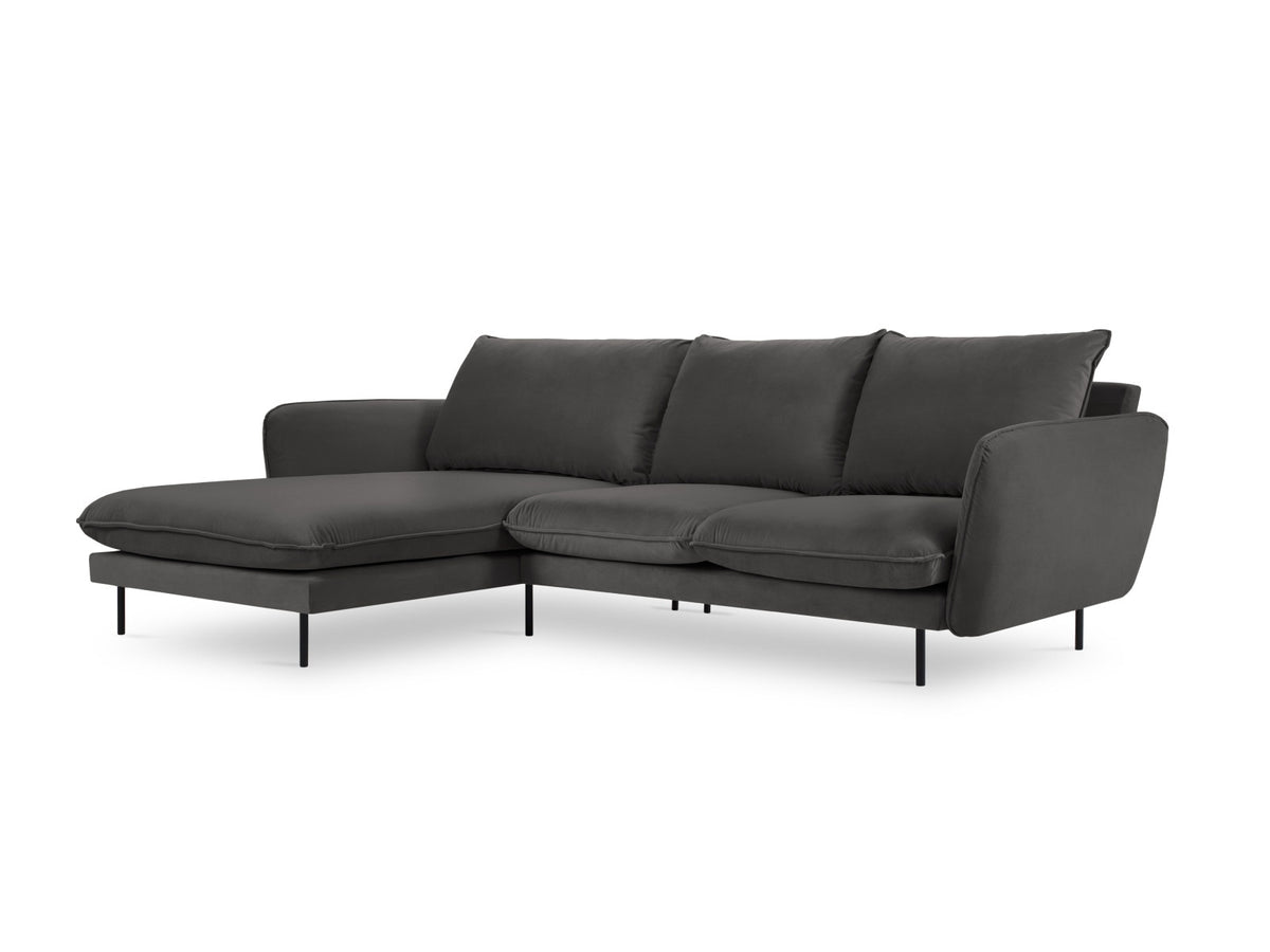 Vienna Velour Ecksofa links 5 Sitzer 170cm in Dark Grey/Schwarz-Bluvel präsentiert im Onlineshop von KAQTU Design AG. Ecksofa links ist von Cosmopolitan Design