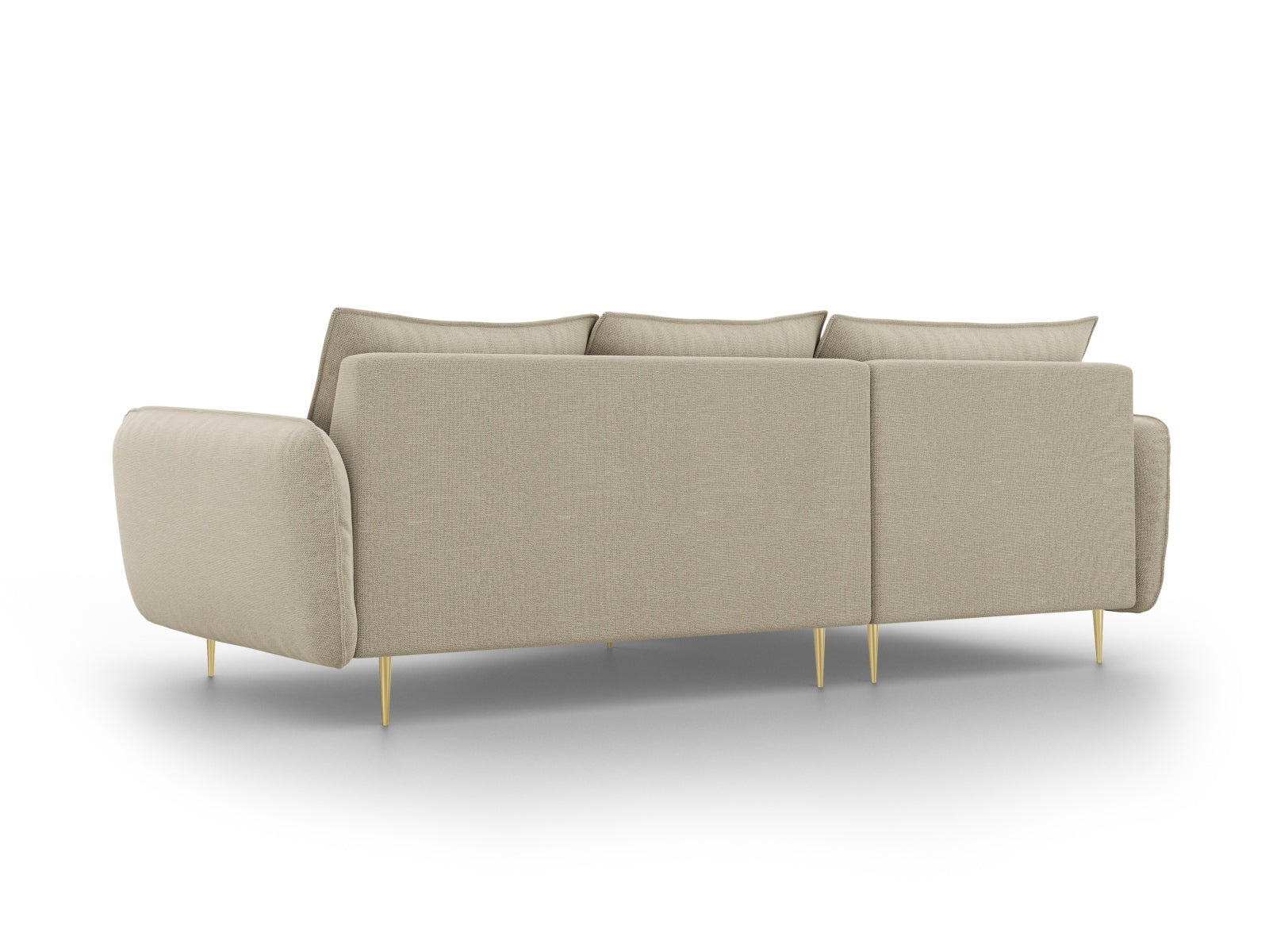 Beiges 5-Sitzer Ecksofa mit goldenen Details, 170 cm, ideal für moderne Wohnräume, Kategorie L-Sofa links von Cosmopolitan Design.