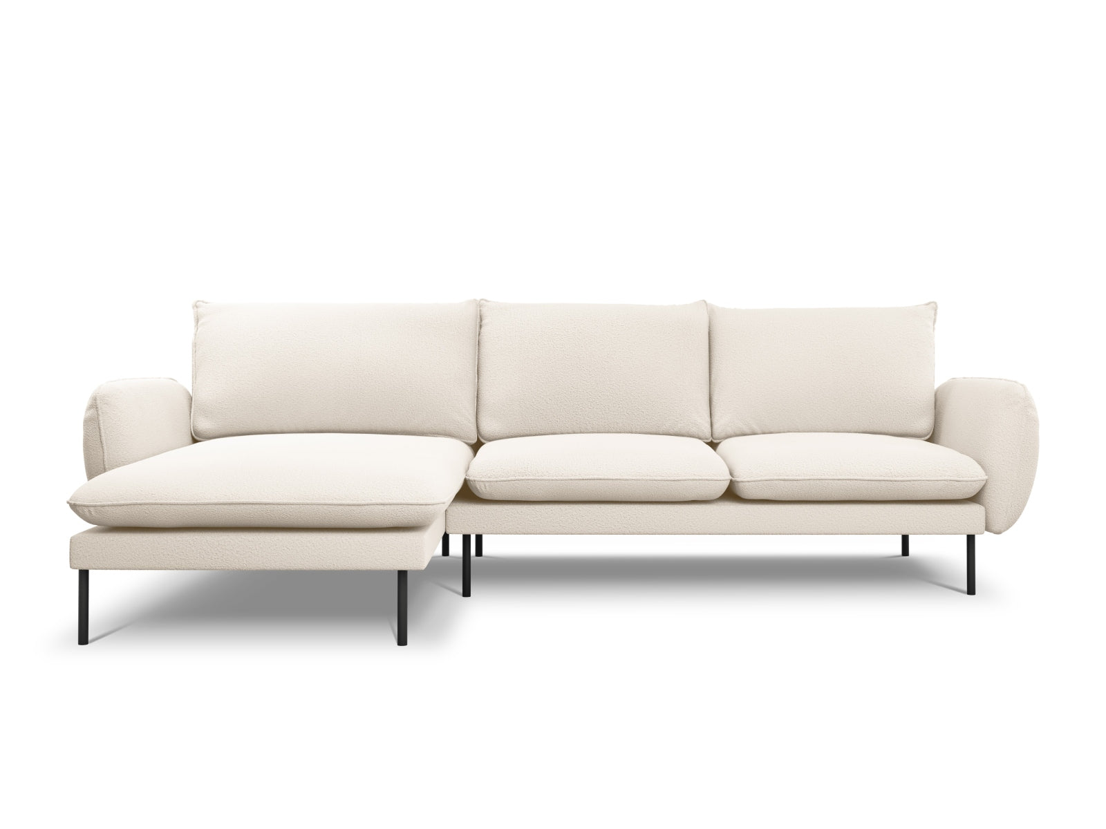 Stilvolles 5-Sitzer Ecksofa in hochwertigem Boucle-Stoff. Perfekt für gesellige Abende und modernes Wohnen. Entdecken Sie Komfort und Eleganz!