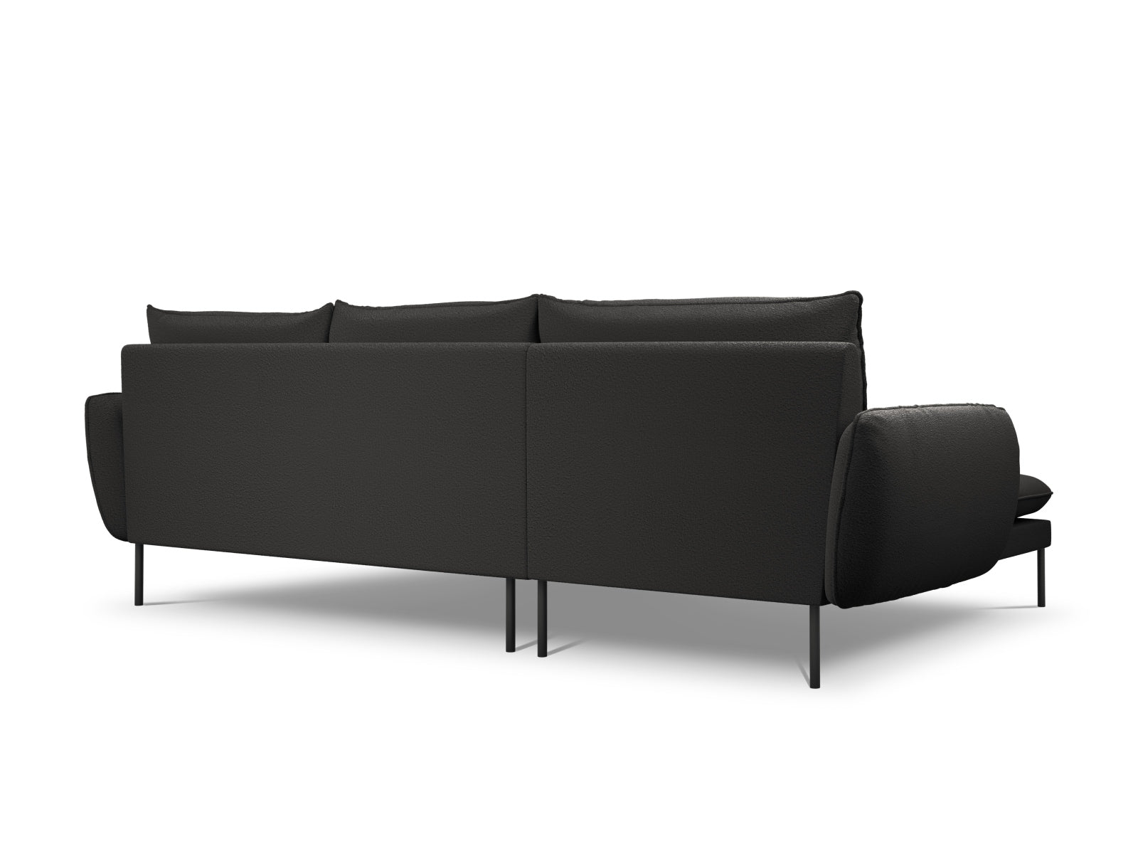 Modernes 5-Sitzer Ecksofa Vienna Boucle links, in edlem Schwarz, perfekt für komfortable und stilvolle Wohnambiente.