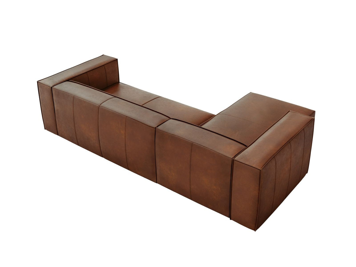 Turin Ecksofa links aus Rindsleder in Grey Brown-Granada, Massivholzrahmen, Récamiere und Holzfüsse, 5 Sitzplätze, Cosmopolitan Design