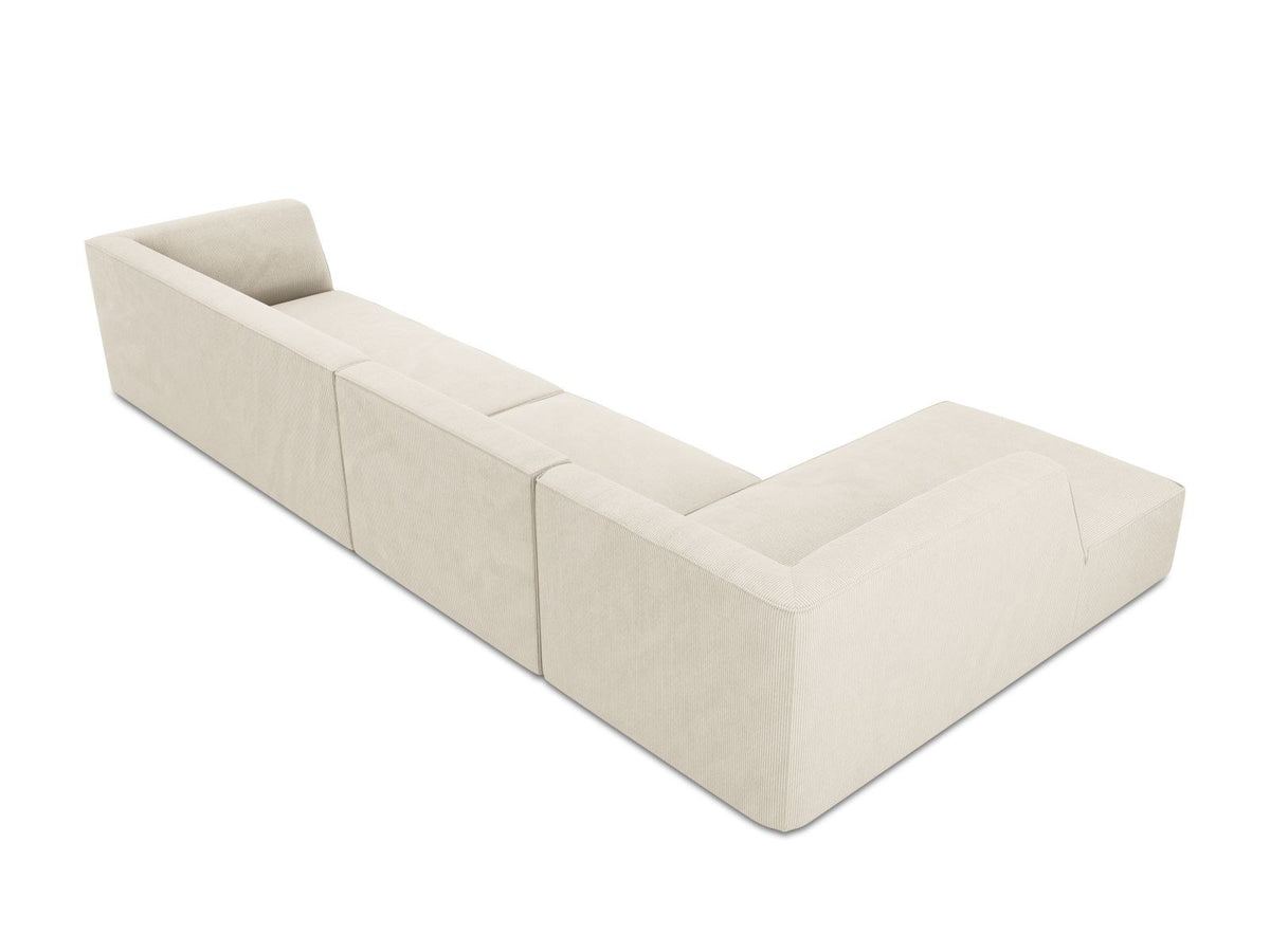 Modulares Ecksofa links Siena in Dark Grey-Scala mit strukturiertem Cordstoff, Massivholzrahmen und schwarzen Kunststoffbeinen, 5-Sitzer 180cm.
