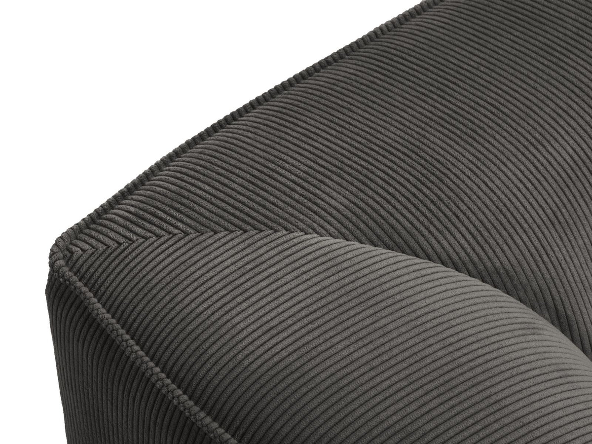 Modulares Ecksofa links Siena in Dark Grey-Scala mit strukturiertem Cordstoff, Massivholzrahmen und schwarzen Kunststoffbeinen, 5-Sitzer 180cm.