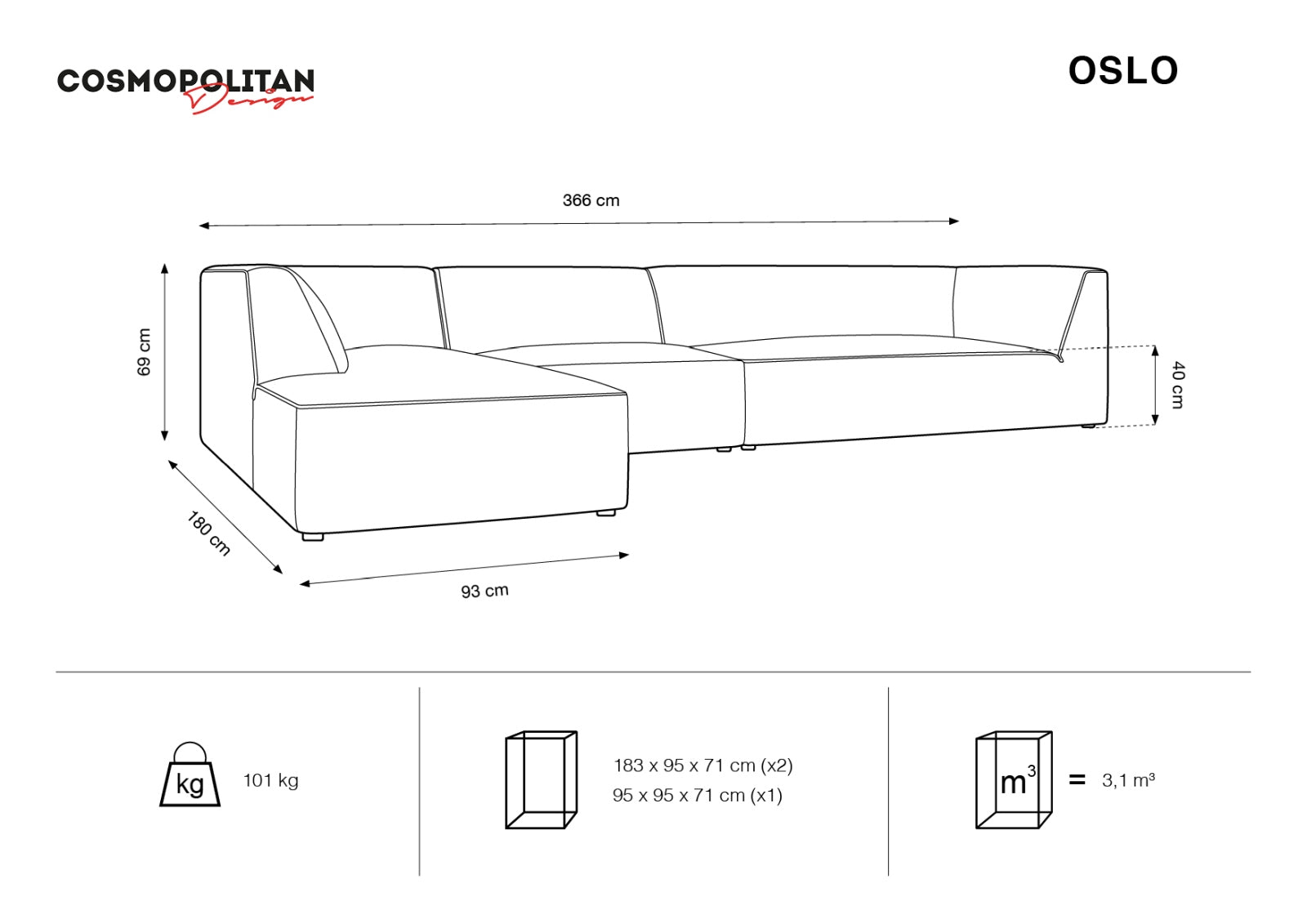 Oslo Modulares Ecksofa links 5 Sitzer in Light Grey, Royal Blue präsentiert im Onlineshop von KAQTU Design AG. Ecksofa links ist von Cosmopolitan Design