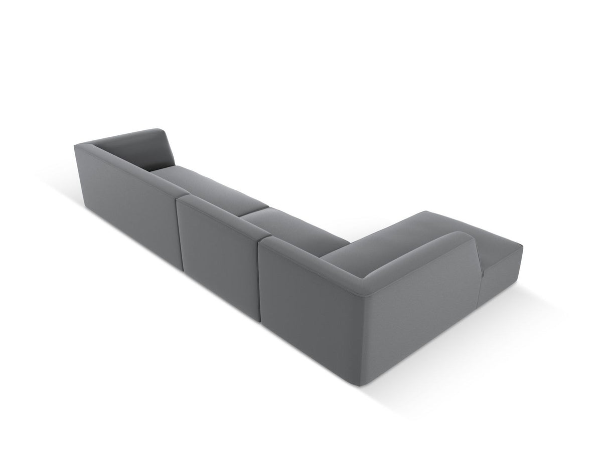 Modulares Ecksofa Siena in Light Beige mit lederähnlichem Bezugsstoff, schwarzen Kunststoffbeinen und moderner Eckform, 5-Sitzer, 180 cm Tiefe.