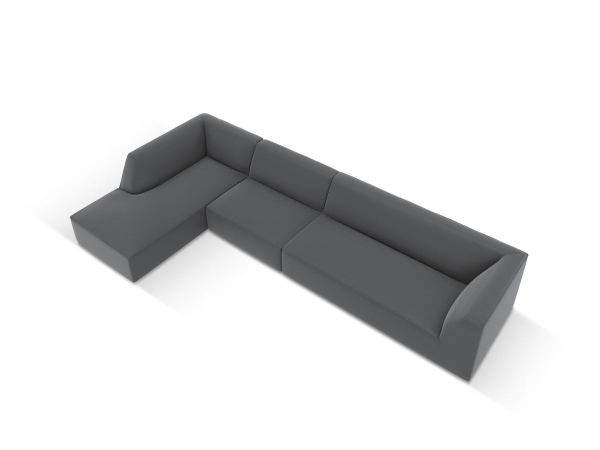 Modulares Ecksofa Siena in Light Beige mit lederähnlichem Bezugsstoff, schwarzen Kunststoffbeinen und moderner Eckform, 5-Sitzer, 180 cm Tiefe.