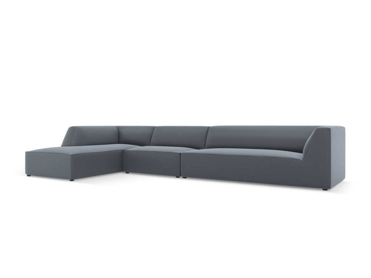 Modulares Ecksofa Siena in Light Beige mit lederähnlichem Bezugsstoff, schwarzen Kunststoffbeinen und moderner Eckform, 5-Sitzer, 180 cm Tiefe.