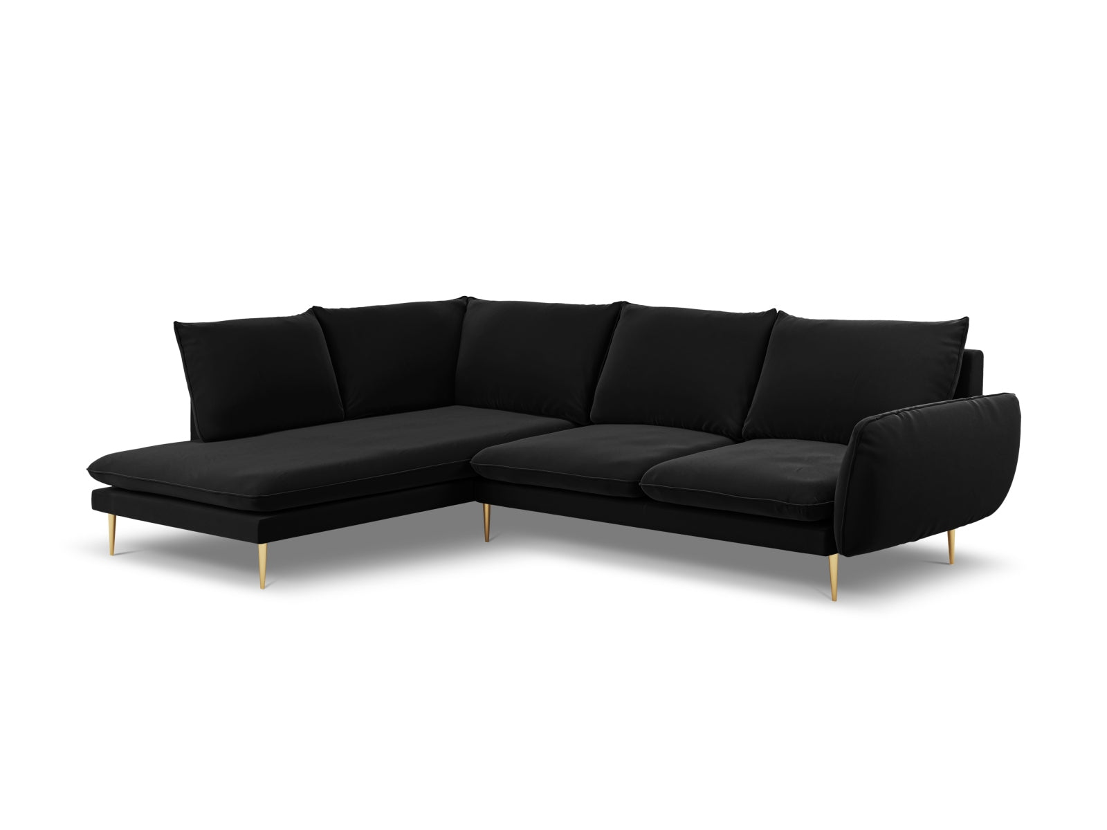 Vienna Velour Ecksofa links 6 Sitzer 185cm in Black/Gold präsentiert im Onlineshop von KAQTU Design AG. Ecksofa links ist von Cosmopolitan Design