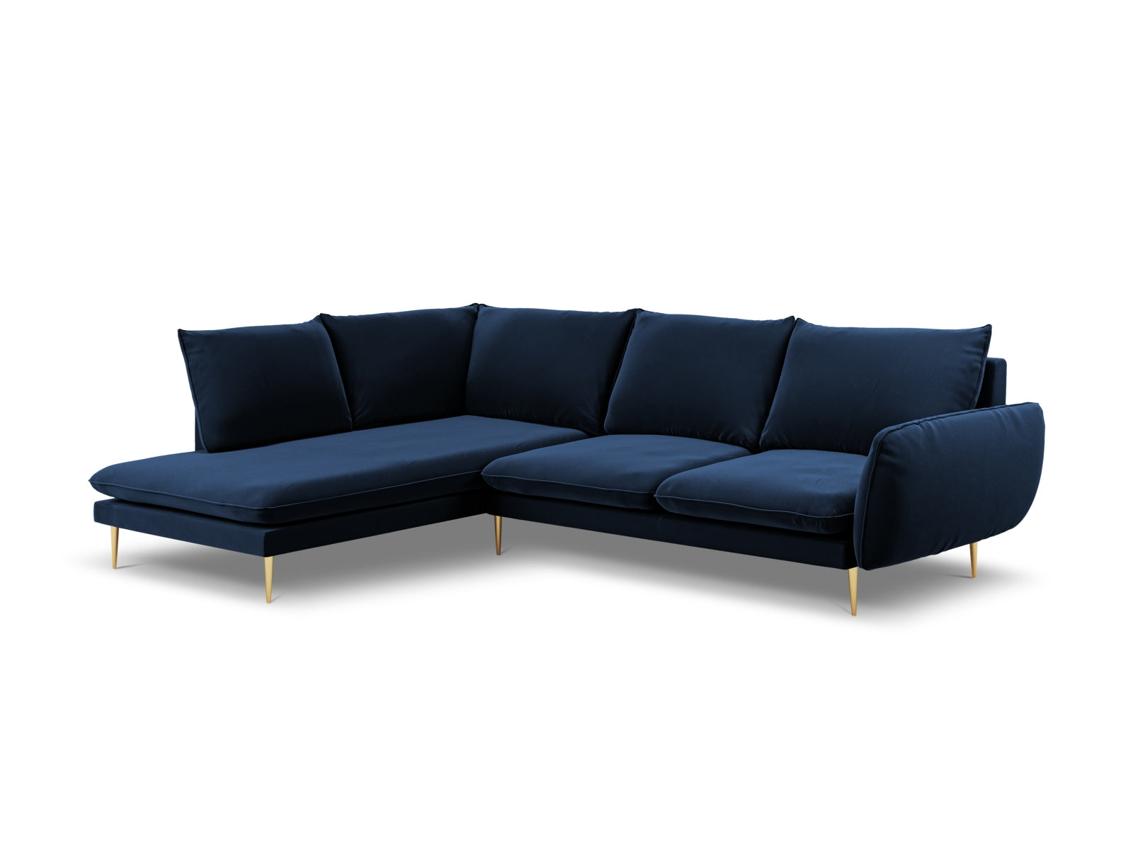 Vienna Velour Ecksofa links 6 Sitzer 185cm in Royal Blue/Gold präsentiert im Onlineshop von KAQTU Design AG. Ecksofa links ist von Cosmopolitan Design