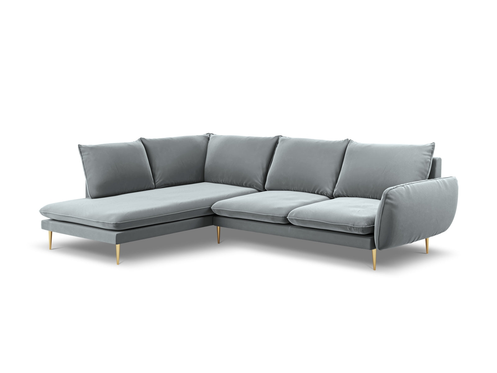 Vienna Velour Ecksofa links 6 Sitzer 185cm in Light Grey/Gold präsentiert im Onlineshop von KAQTU Design AG. Ecksofa links ist von Cosmopolitan Design