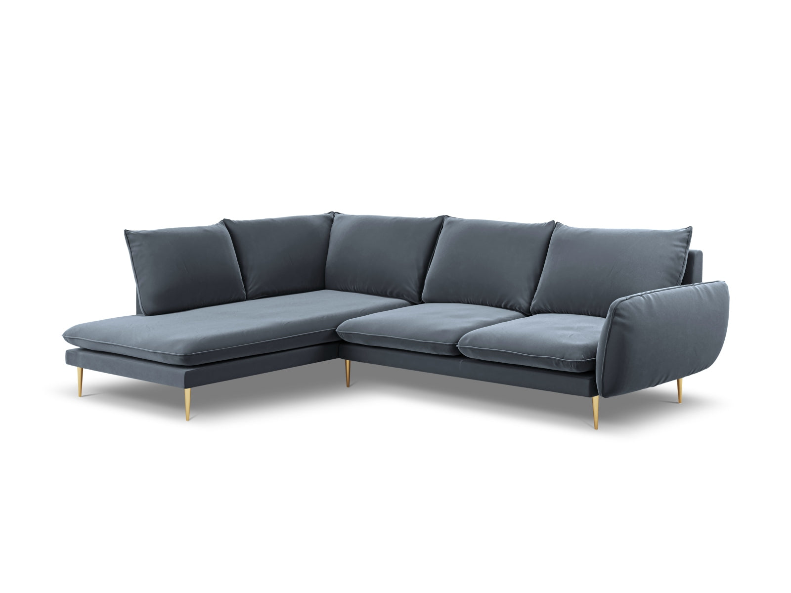 Vienna Velour Ecksofa links 6 Sitzer 185cm in Blue Grey/Gold präsentiert im Onlineshop von KAQTU Design AG. Ecksofa links ist von Cosmopolitan Design
