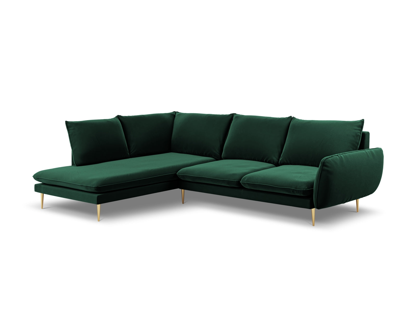 Vienna Velour Ecksofa links 6 Sitzer 185cm in Bottle Green/Gold präsentiert im Onlineshop von KAQTU Design AG. Ecksofa links ist von Cosmopolitan Design