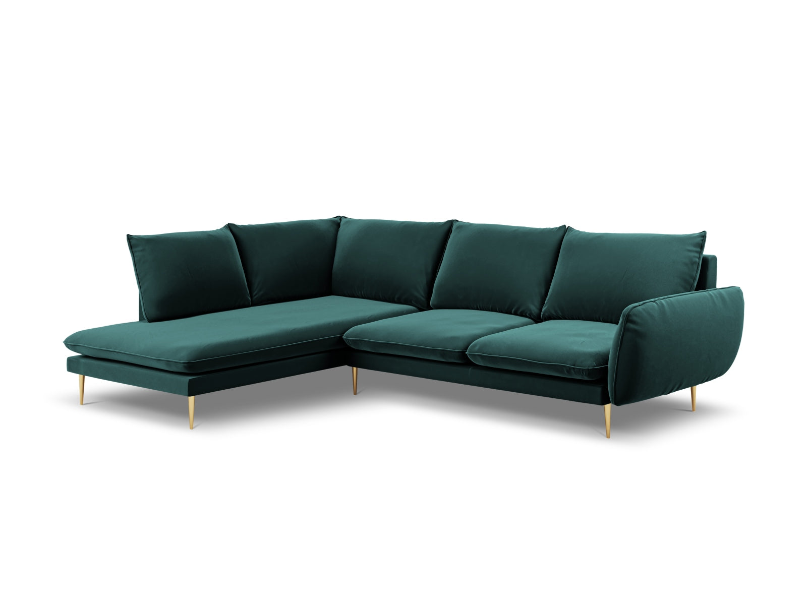 Vienna Velour Ecksofa links 6 Sitzer 185cm in Petrol/Gold präsentiert im Onlineshop von KAQTU Design AG. Ecksofa links ist von Cosmopolitan Design