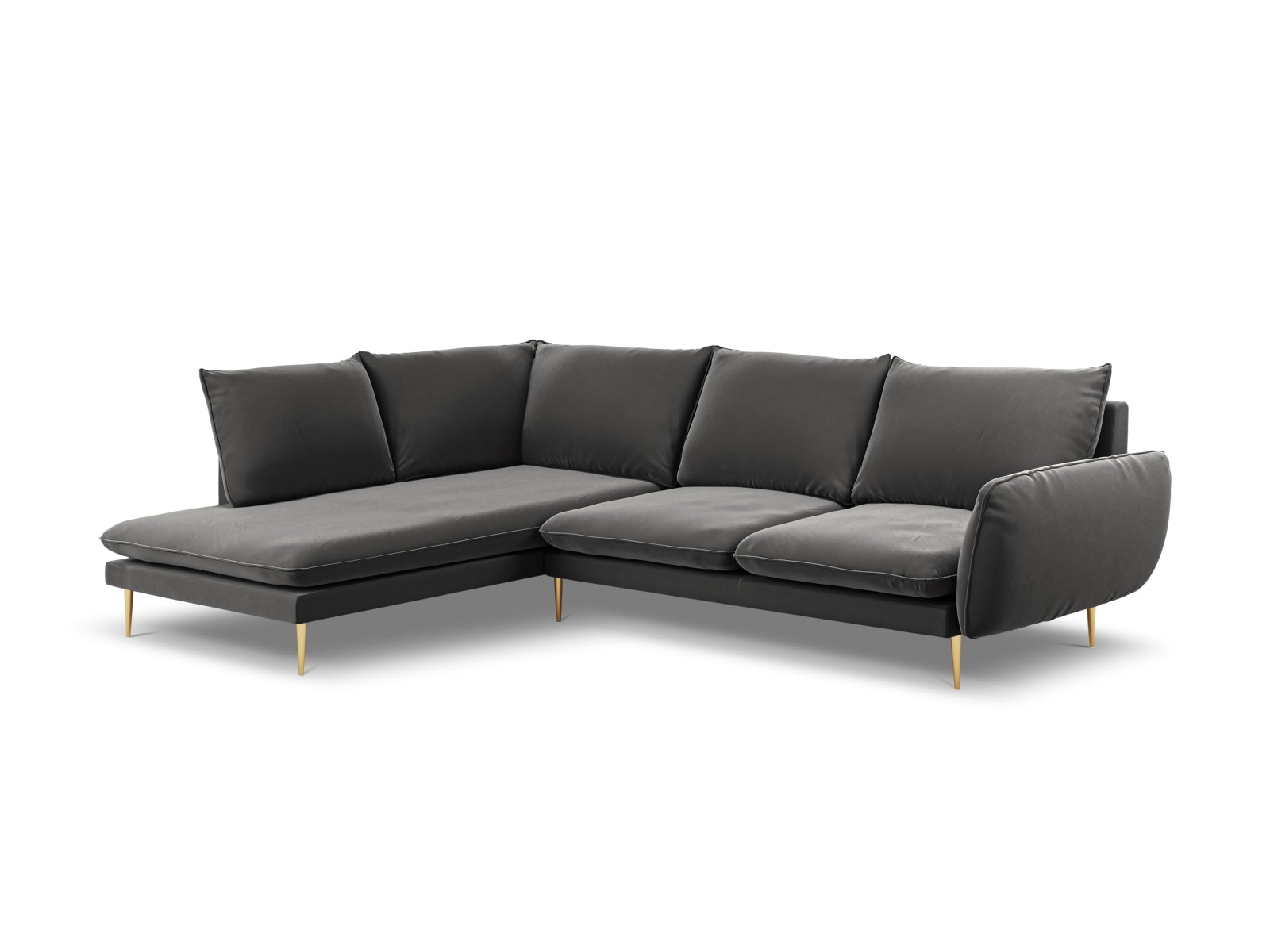 Vienna Velour Ecksofa links 6 Sitzer 185cm in Grey/Gold präsentiert im Onlineshop von KAQTU Design AG. Ecksofa links ist von Cosmopolitan Design